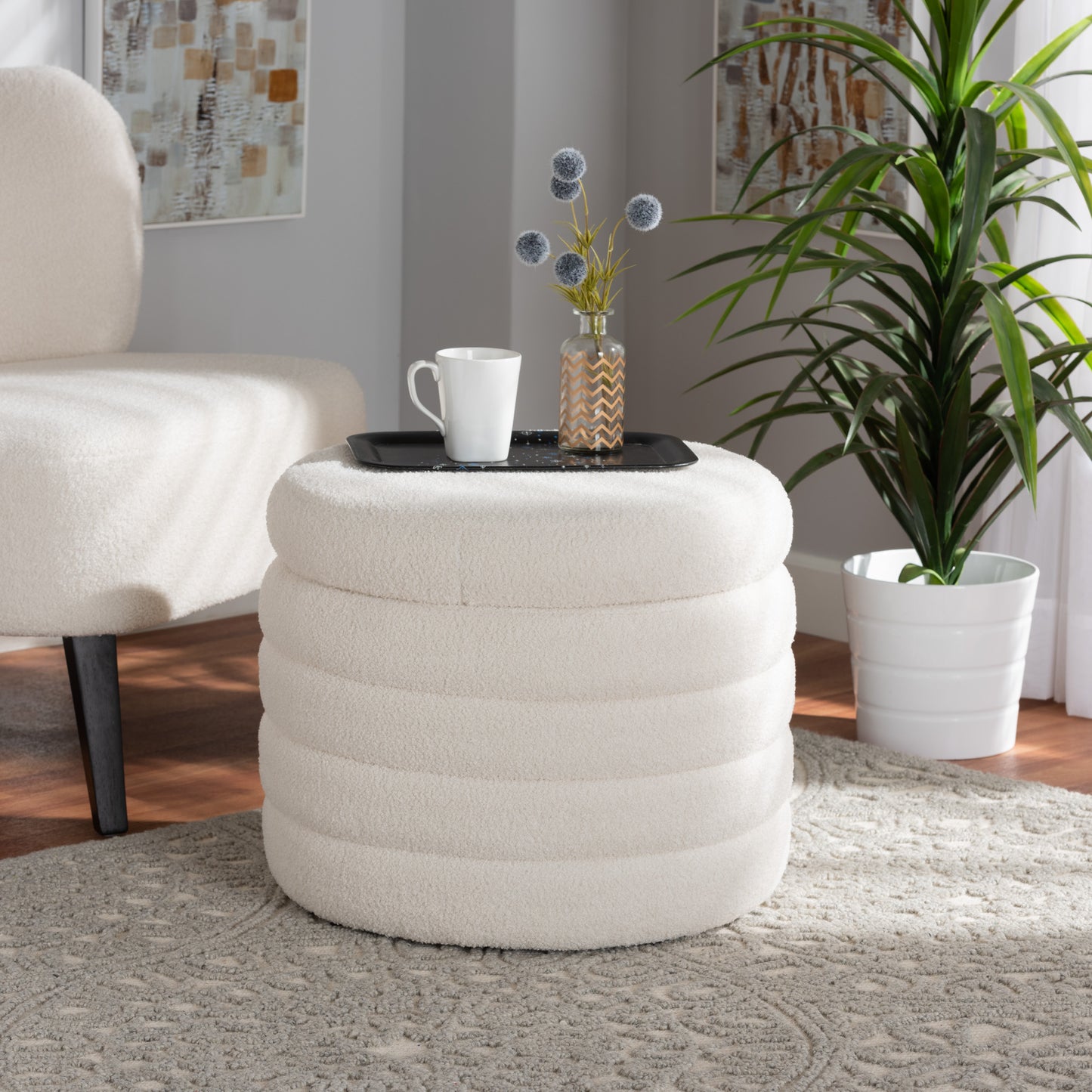 Baxton Studio Tabitha Modern and Contemporary Ivory Boucle Upholstered Storage Ottoman | Ottomans | Modishstore