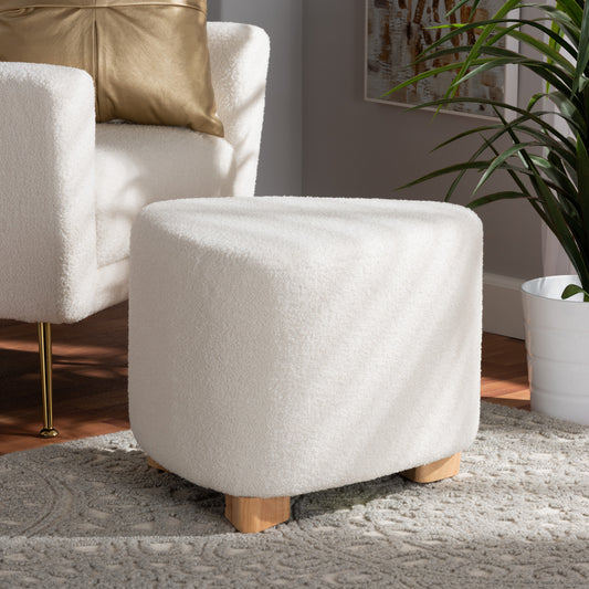 Baxton Studio Brielle Modern and Contemporary Ivory Boucle Upholstered and Natural Brown Finished Wood Ottoman | Ottomans | Modishstore