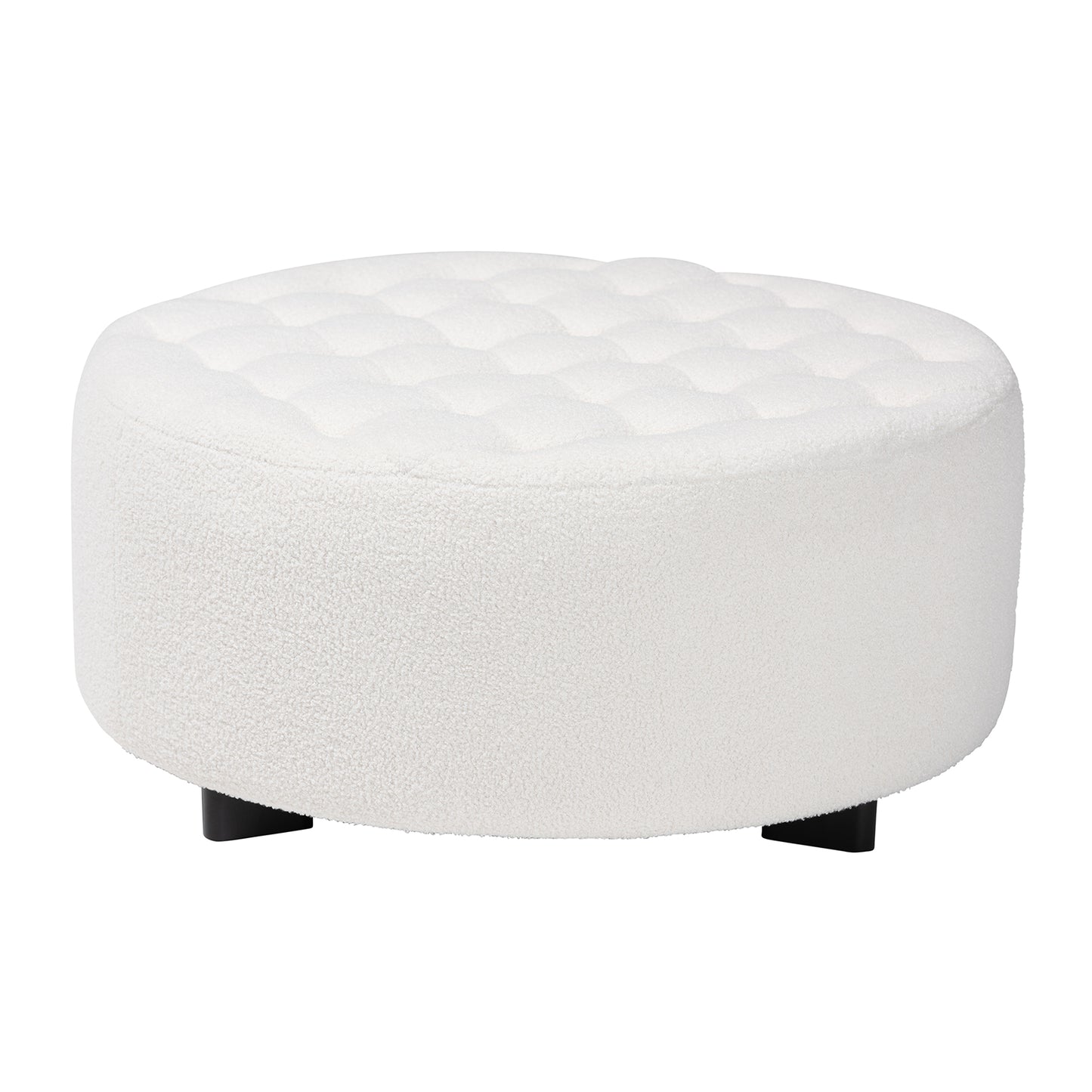 Baxton Studio Athena Modern and Contemporary Ivory Boucle Upholstered and Black Finished Wood Round Ottoman | Ottomans | Modishstore - 2