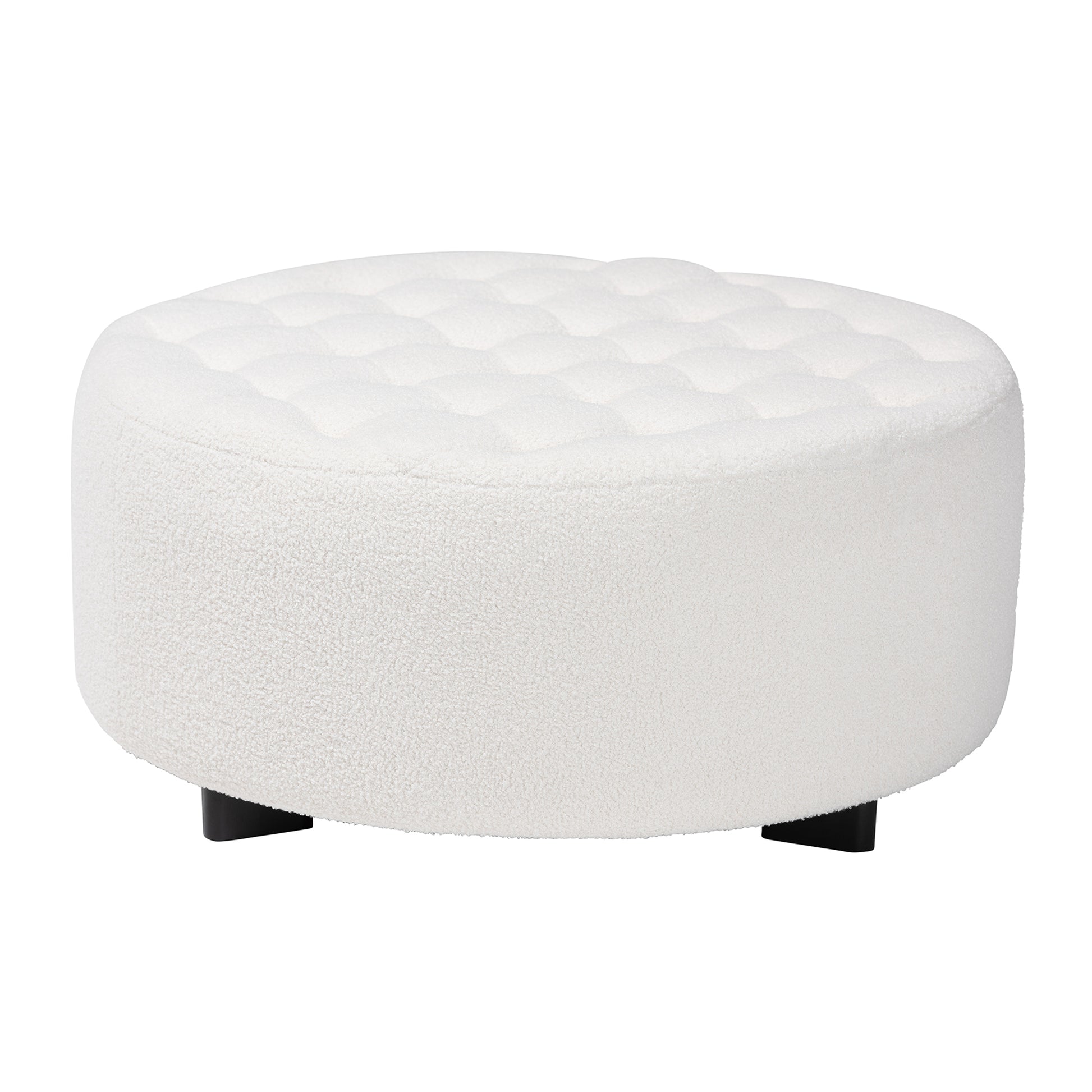 Baxton Studio Athena Modern and Contemporary Ivory Boucle Upholstered and Black Finished Wood Round Ottoman | Ottomans | Modishstore - 2