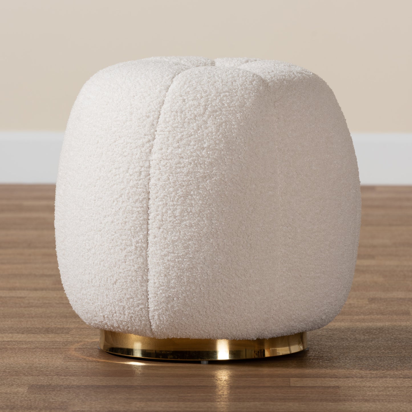 Baxton Studio Raelynn Modern and Contemporary Ivory Boucle Upholstered and Gold Metal Ottoman | Ottomans | Modishstore - 6