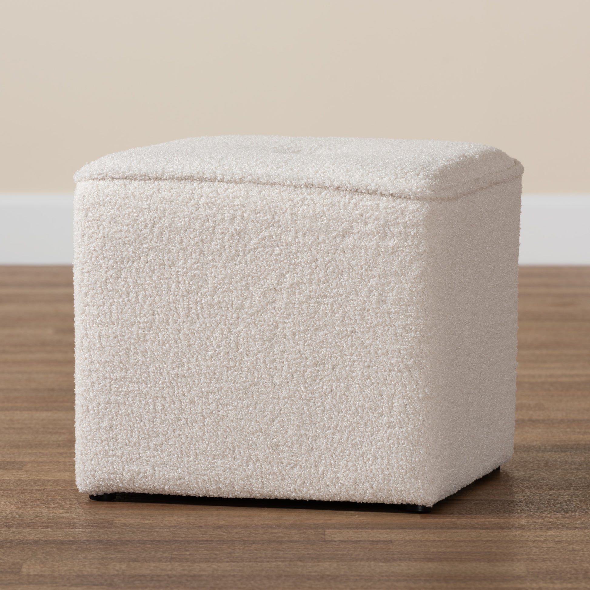 Baxton Studio Isaiah Modern and Contemporary Ivory Boucle Upholstered Ottoman | Ottomans | Modishstore - 6