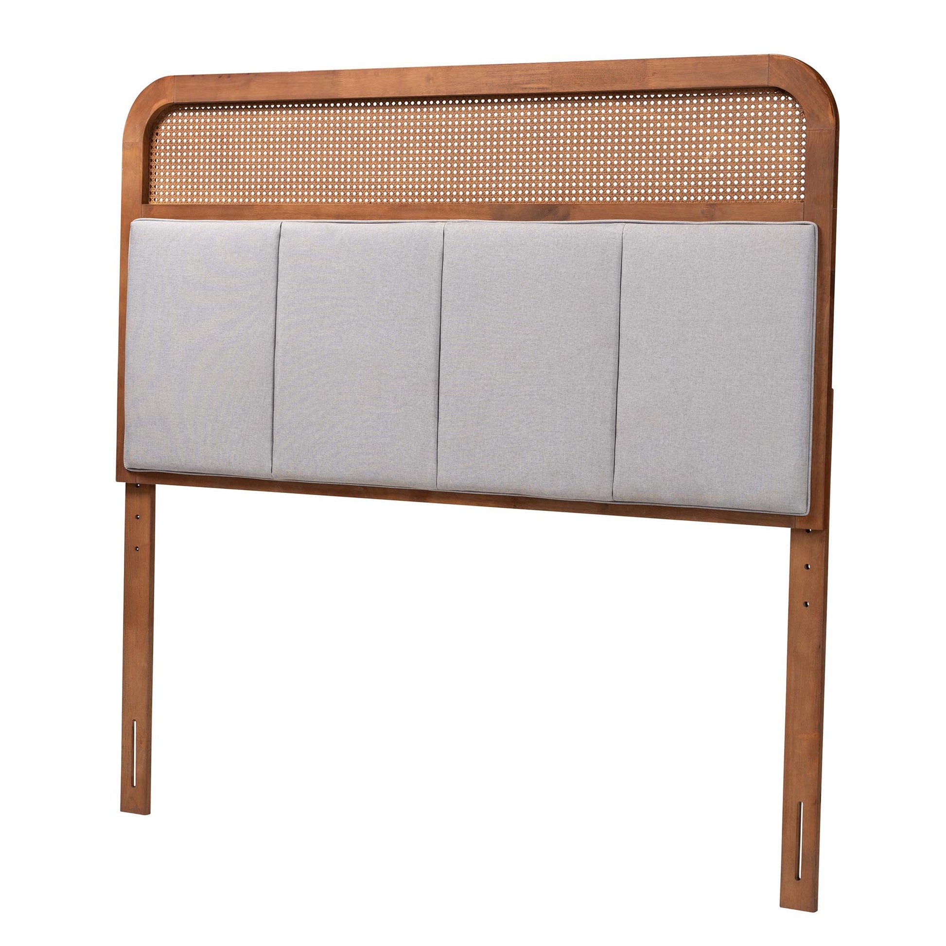 Baxton Studio Esti Mid-Century Modern Light Grey Fabric and Ash Walnut Finished Wood King Size Headboard with Rattan | Headboards | Modishstore - 2