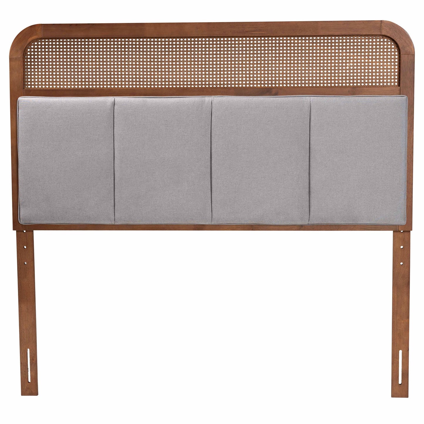 Baxton Studio Esti Mid-Century Modern Light Grey Fabric and Ash Walnut Finished Wood King Size Headboard with Rattan | Headboards | Modishstore - 3