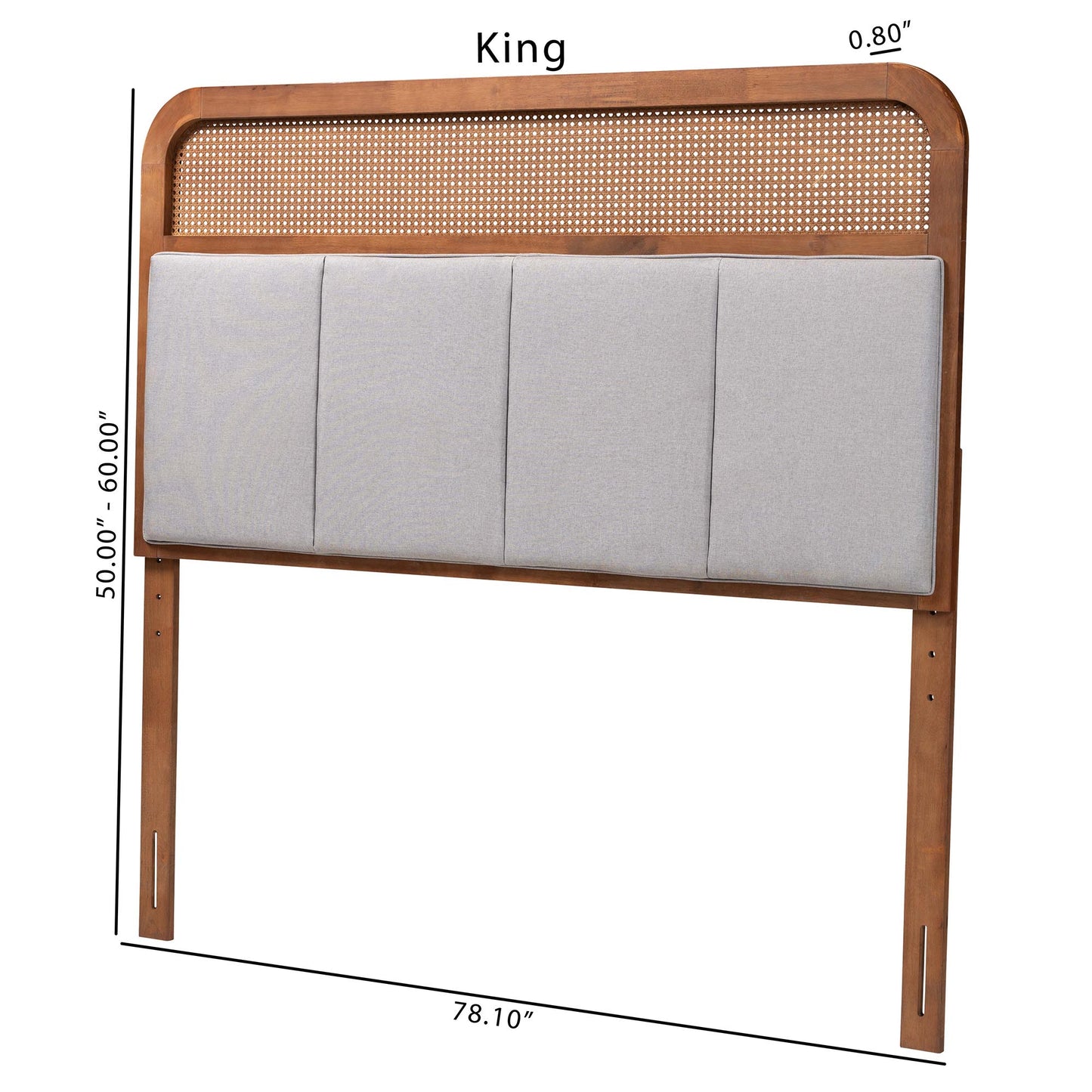 Baxton Studio Esti Mid-Century Modern Light Grey Fabric and Ash Walnut Finished Wood King Size Headboard with Rattan | Headboards | Modishstore - 9