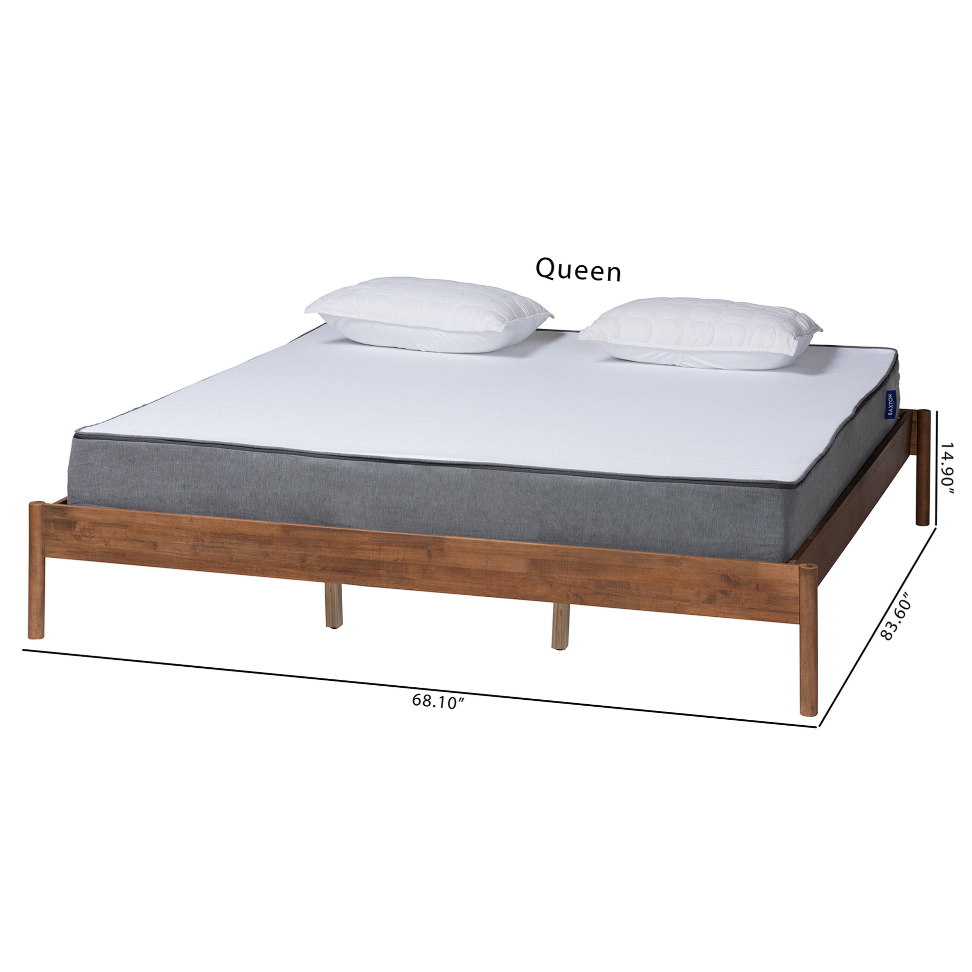 Baxton Studio Agatis Mid-Century Modern Ash Walnut Finished Wood Queen Size Bed Frame | Beds | Modishstore - 9