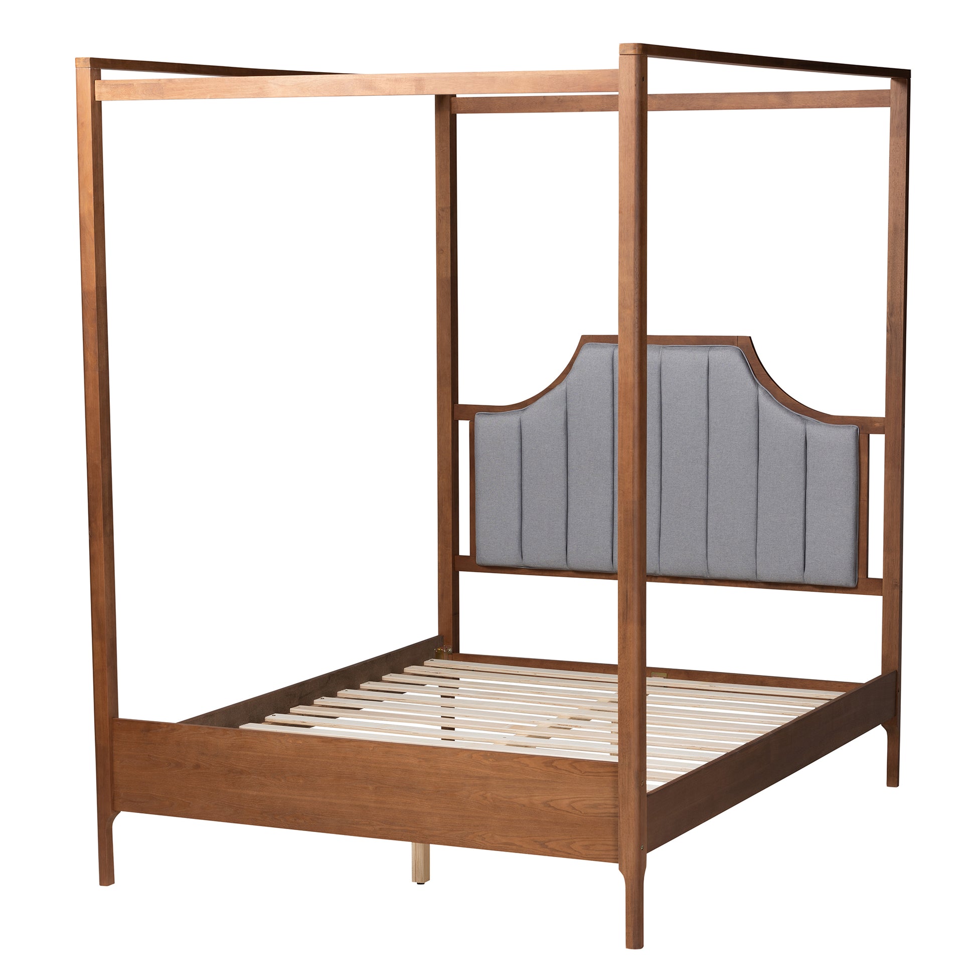 Baxton Studio Dakota Classic and Traditional Light Grey Fabric and Ash Walnut Finished Wood Queen Size Platform Canopy Bed | Beds | Modishstore - 4