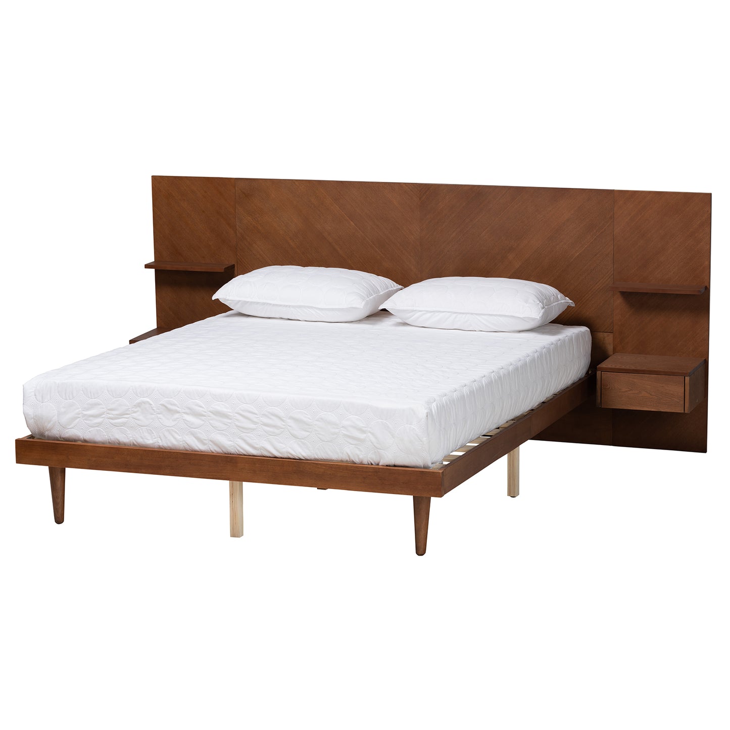 Baxton Studio Graham Mid-Century Modern Transitional Ash Walnut Finished Wood Queen Size Platform Storage Bed with Built-In Nightstands | Beds | Modishstore - 2