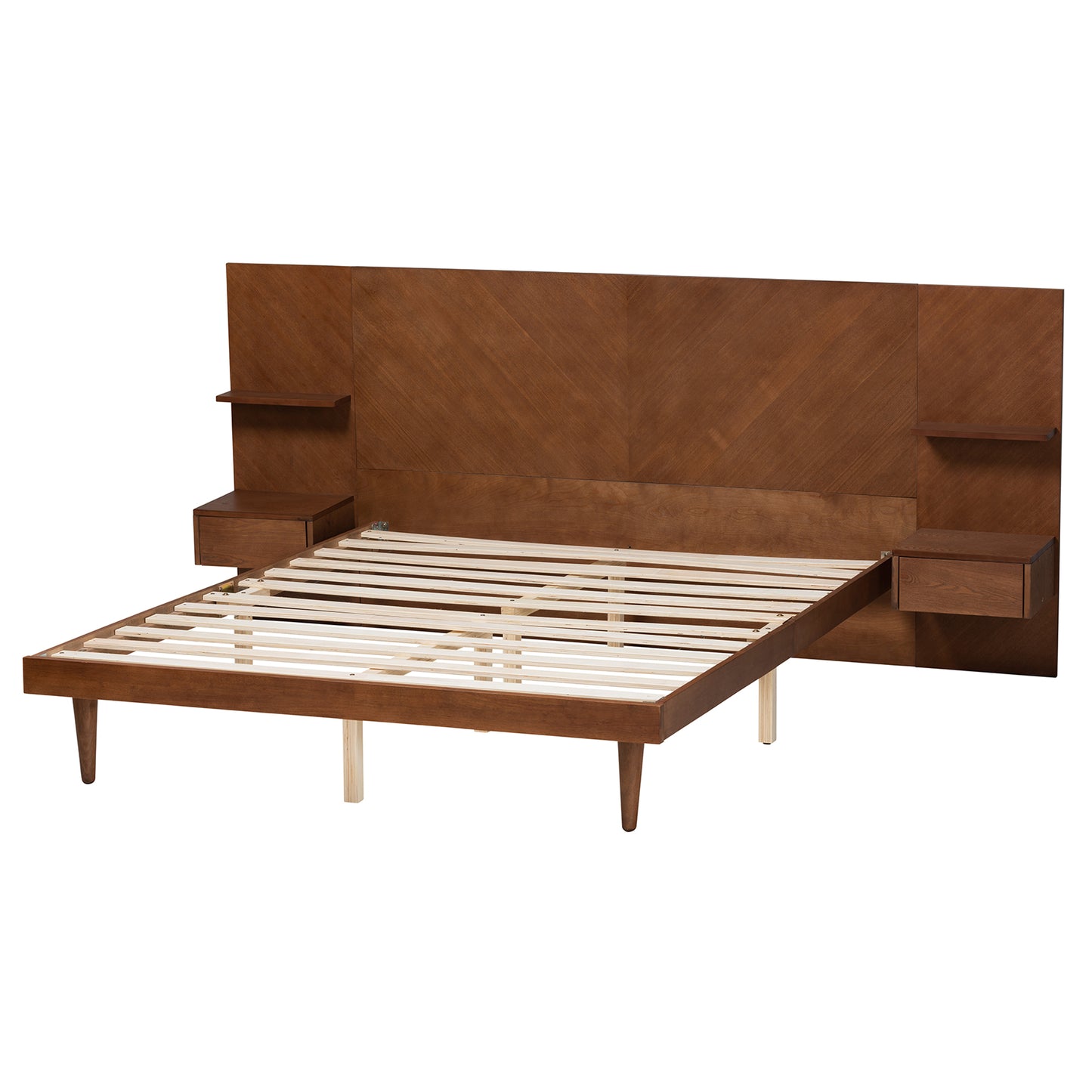 Baxton Studio Graham Mid-Century Modern Transitional Ash Walnut Finished Wood Queen Size Platform Storage Bed with Built-In Nightstands | Beds | Modishstore - 4