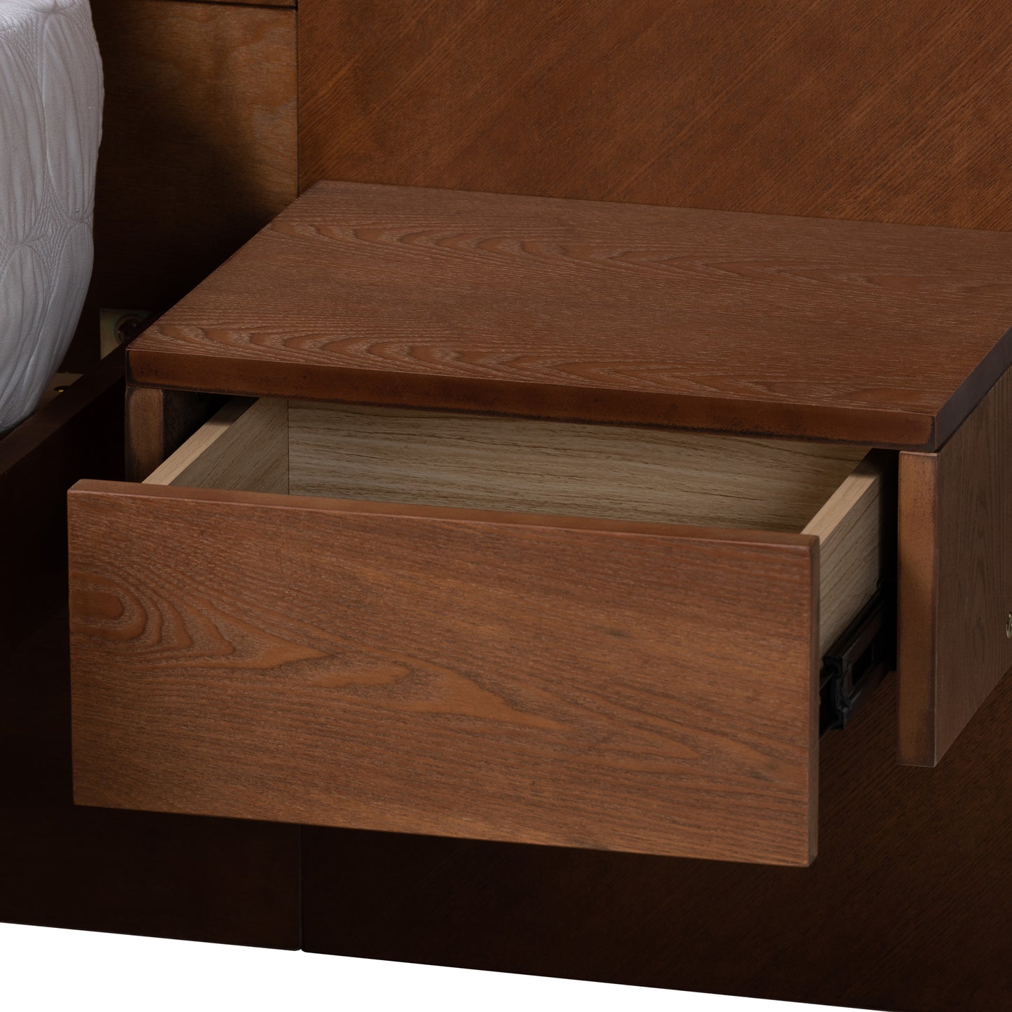 Baxton Studio Graham Mid-Century Modern Transitional Ash Walnut Finished Wood Queen Size Platform Storage Bed with Built-In Nightstands | Beds | Modishstore - 7