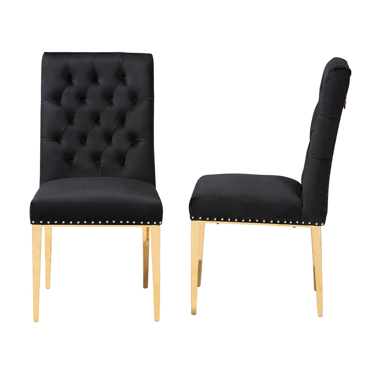 Baxton Studio Caspera Contemporary Glam and Luxe Black Velvet Fabric and Gold Metal 2-Piece Dining Chair Set | Dining Chairs | Modishstore - 4