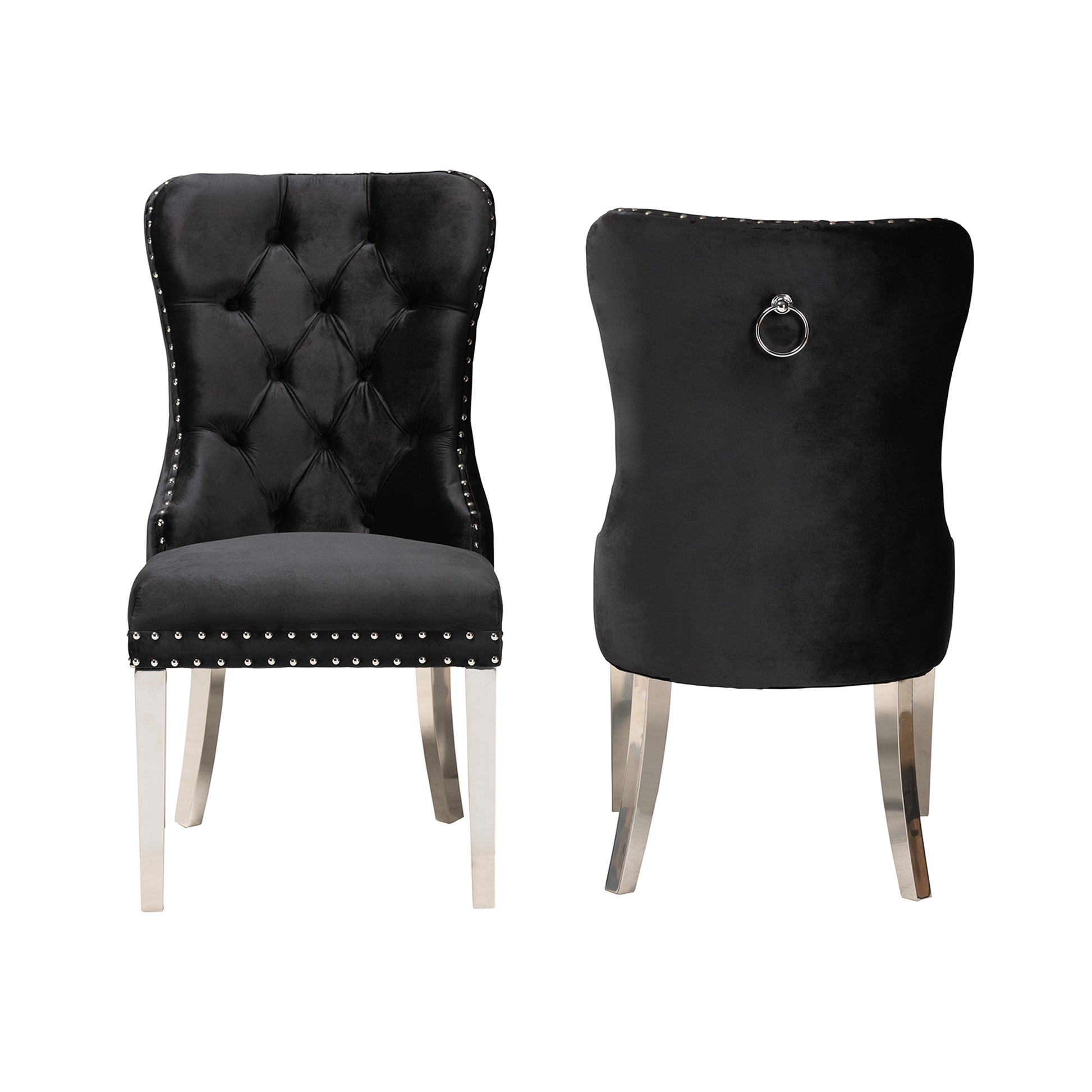 Baxton Studio Honora Contemporary Glam and Luxe Black Velvet Fabric and Silver Metal 2-Piece Dining Chair Set | Dining Chairs | Modishstore - 3