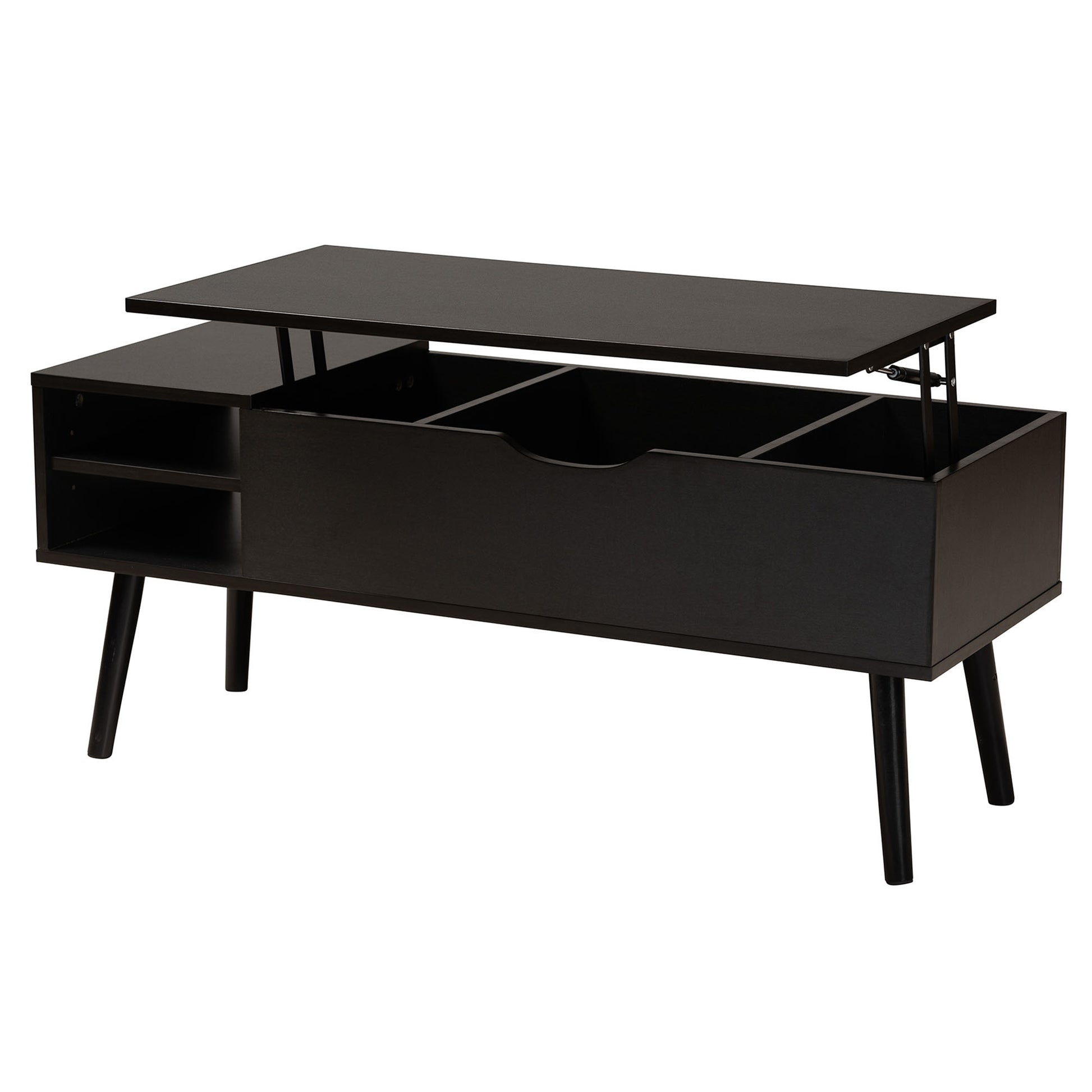 Baxton Studio Roden Modern Two-Tone Black and Espresso Brown Finished Wood Coffee Table with Lift-Top Storage Compartment | Coffee Tables | Modishstore - 3