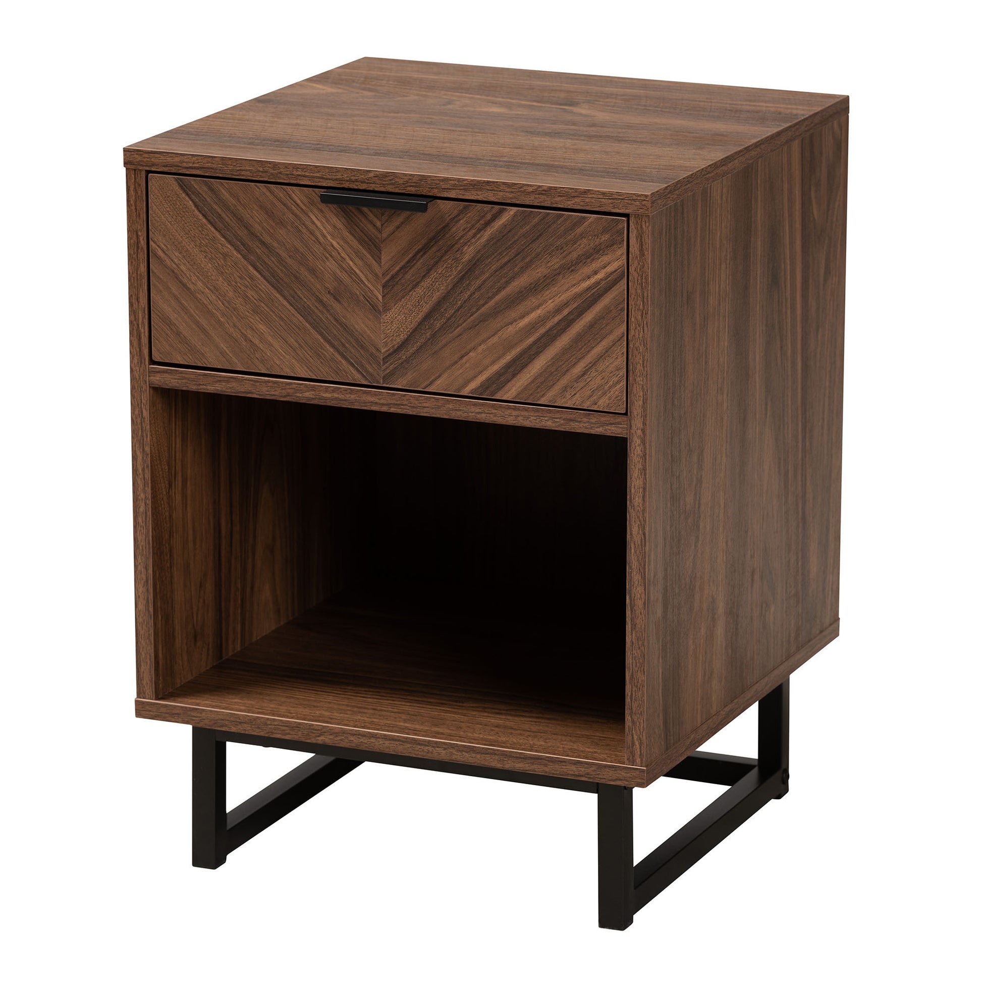 Baxton Studio Sadia Modern Walnut Brown Finished Wood and Black Metal 1-Drawer End Table | End Tables | Modishstore - 2