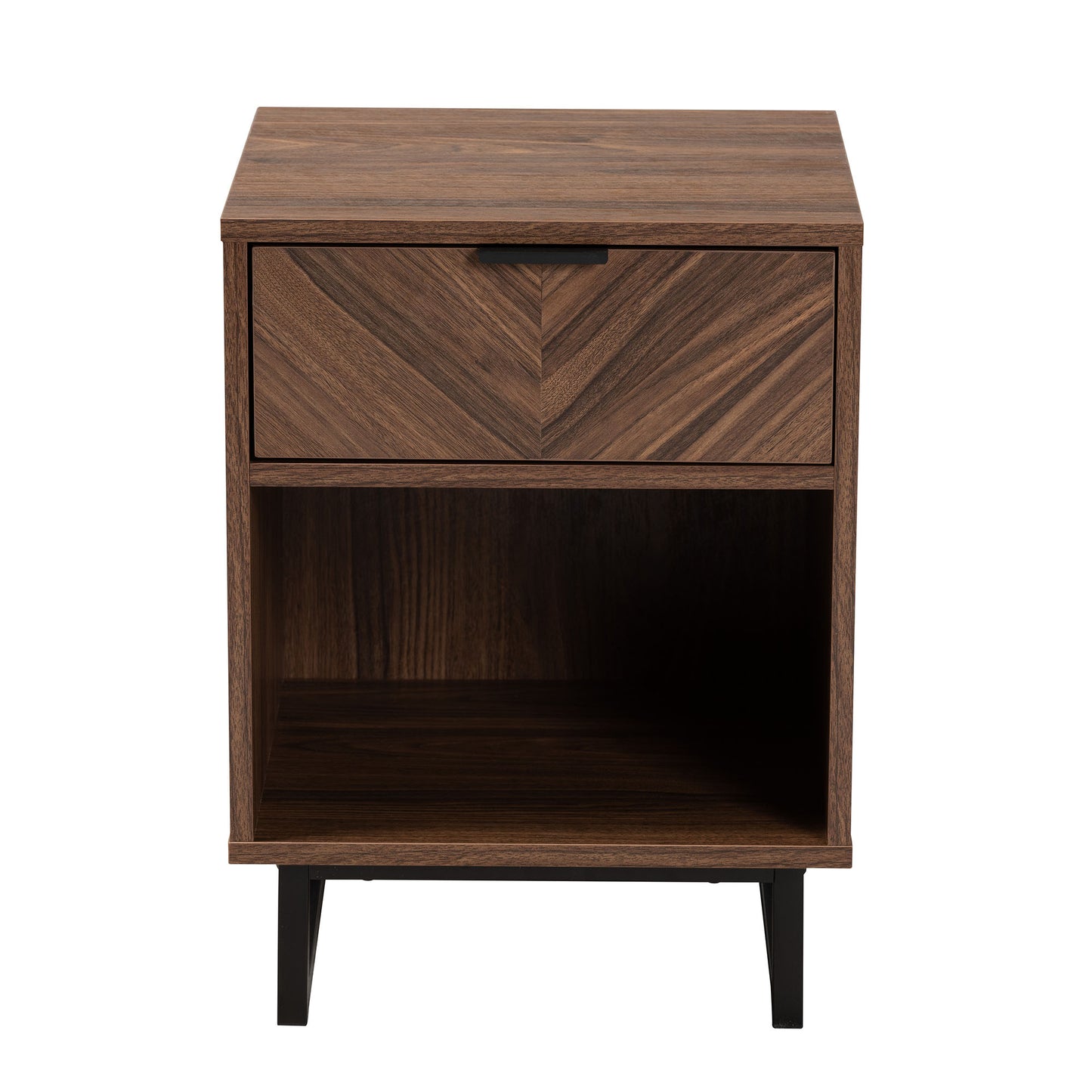 Baxton Studio Sadia Modern Walnut Brown Finished Wood and Black Metal 1-Drawer End Table | End Tables | Modishstore - 4