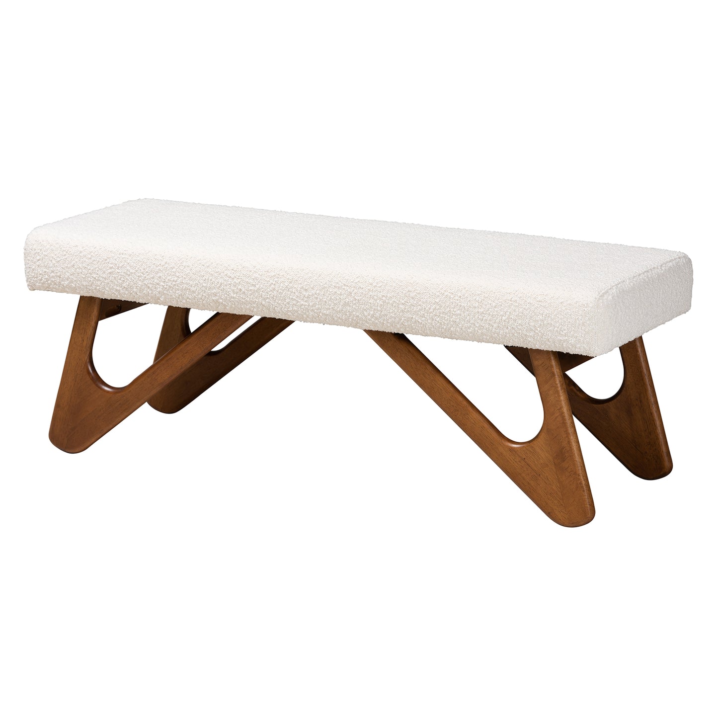 Baxton Studio Rika Japandi Cream Boucle Fabric and Walnut Brown Finished Wood Bench | Benches | Modishstore - 2