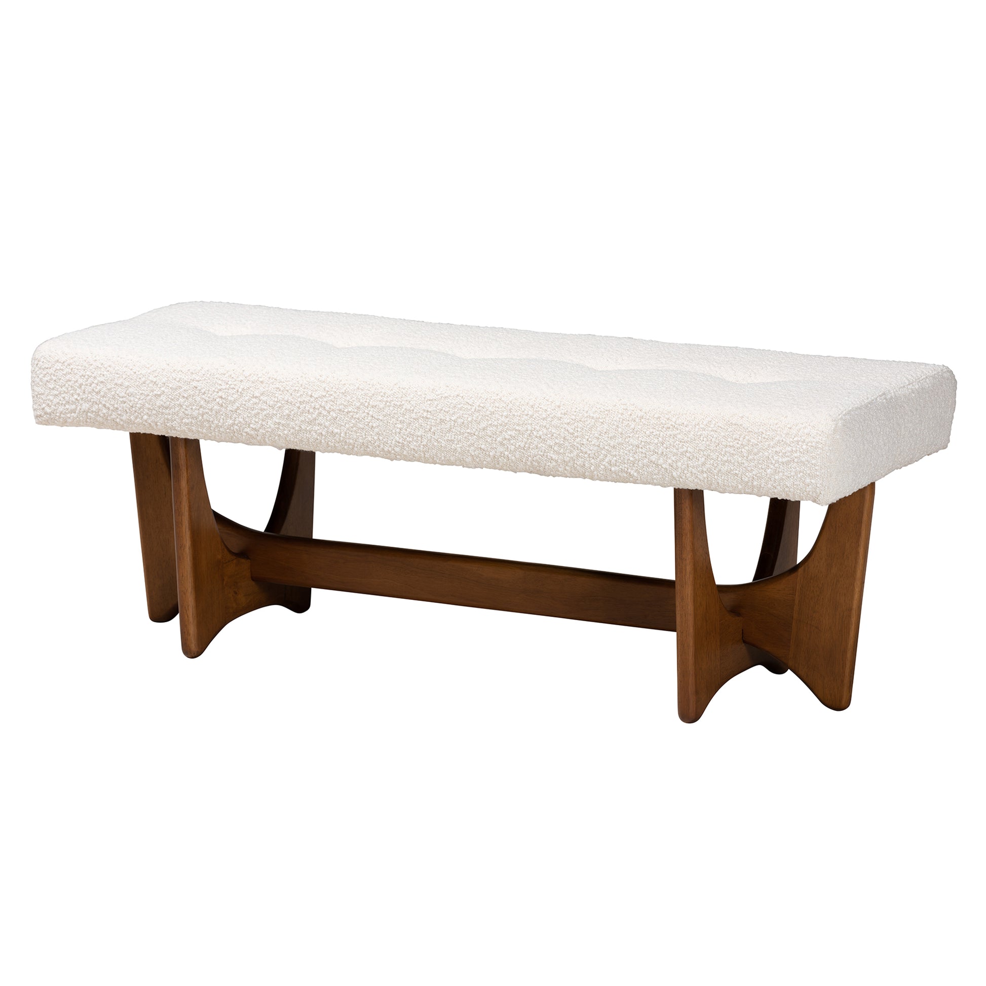 Baxton Studio Theo Japandi Cream Boucle Fabric and Walnut Brown Finished Wood Bench | Benches | Modishstore - 2