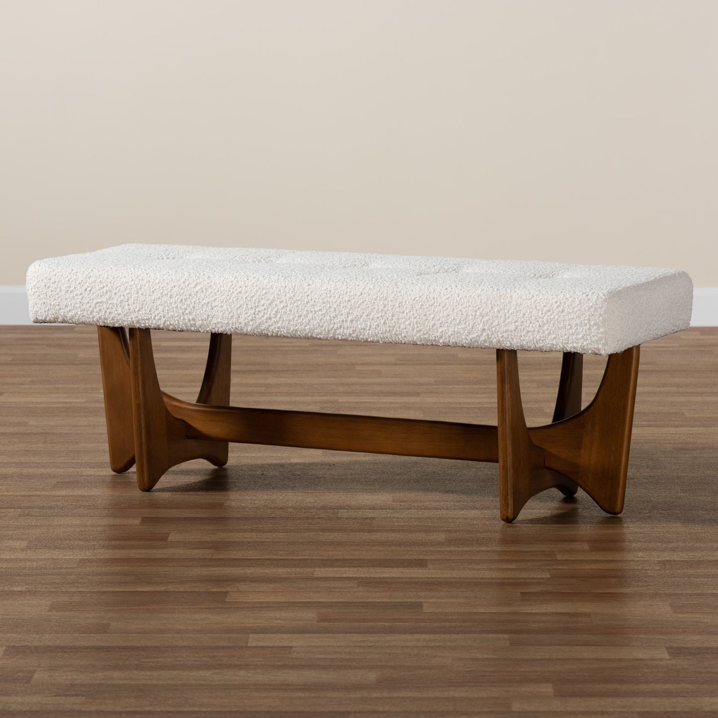 Baxton Studio Theo Japandi Cream Boucle Fabric and Walnut Brown Finished Wood Bench | Benches | Modishstore - 7