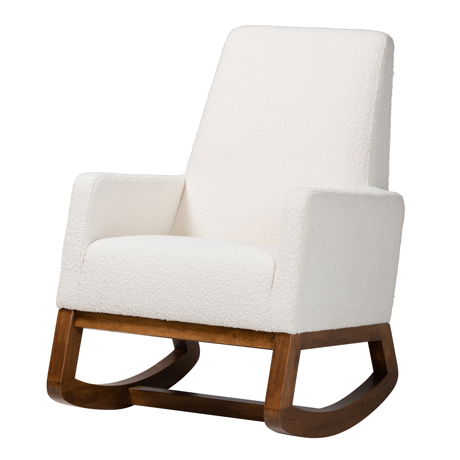 Baxton Studio Yashiya Mid-Century Modern Off-White Boucle Upholstered and Walnut Brown Finished Wood Rocking Chair | Rocking Chairs | Modishstore - 2