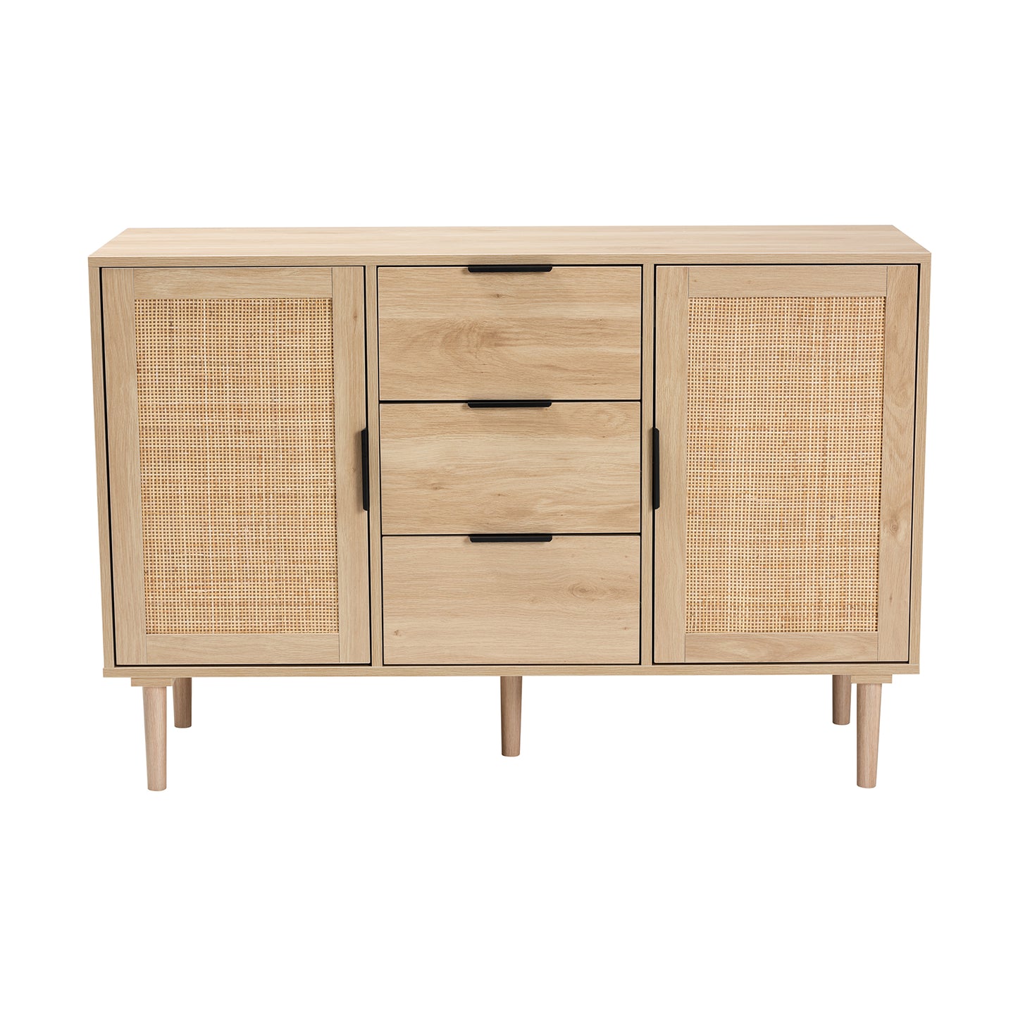 Baxton Studio Harrison Mid-Century Modern Natural Brown Finished Wood and Natural Rattan 3-Drawer Sideboard | Sideboards | Modishstore - 4