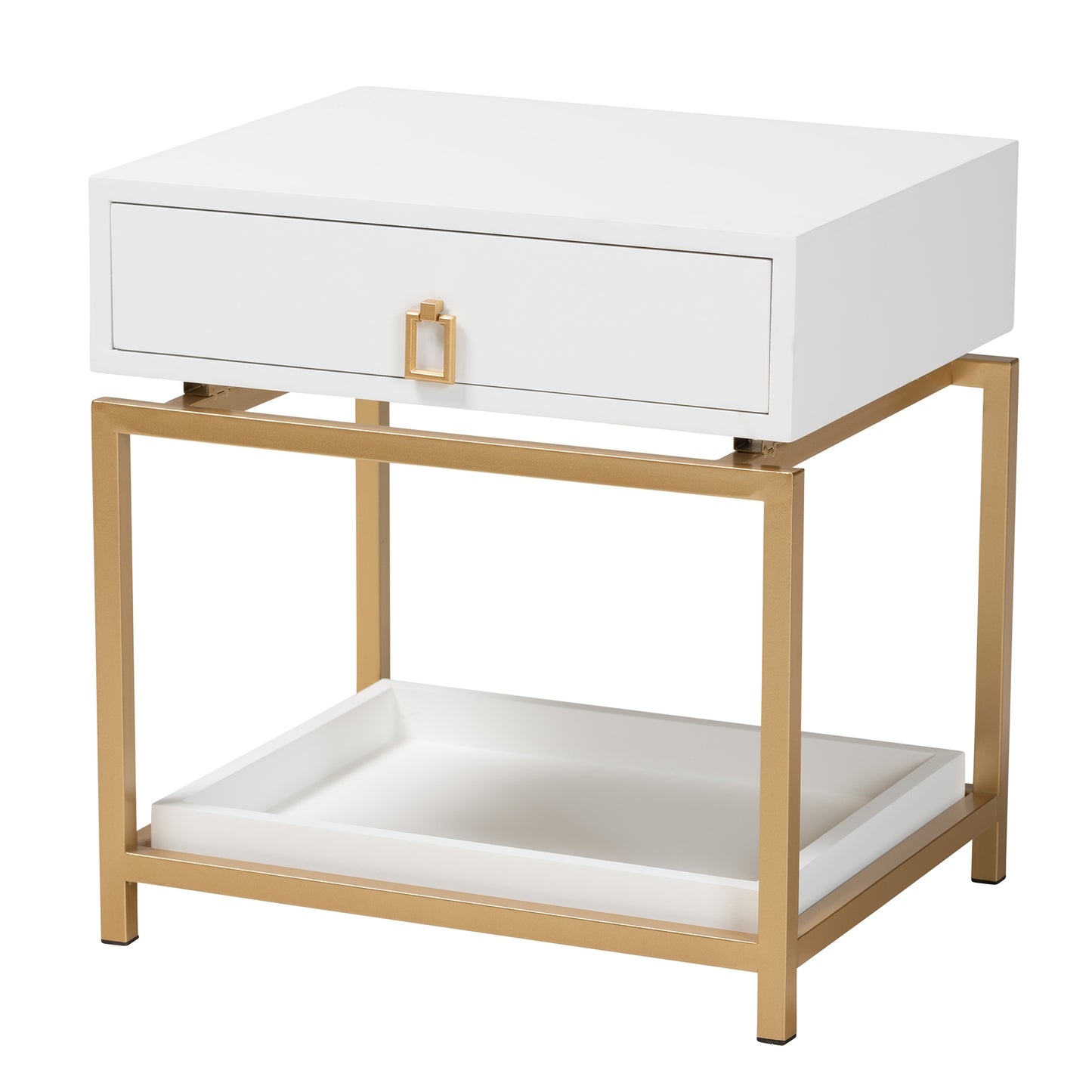 Baxton Studio Melosa Modern Glam and Luxe White Finished Wood and Gold Metal 1-Drawer End Table | Cabinets | Modishstore - 4