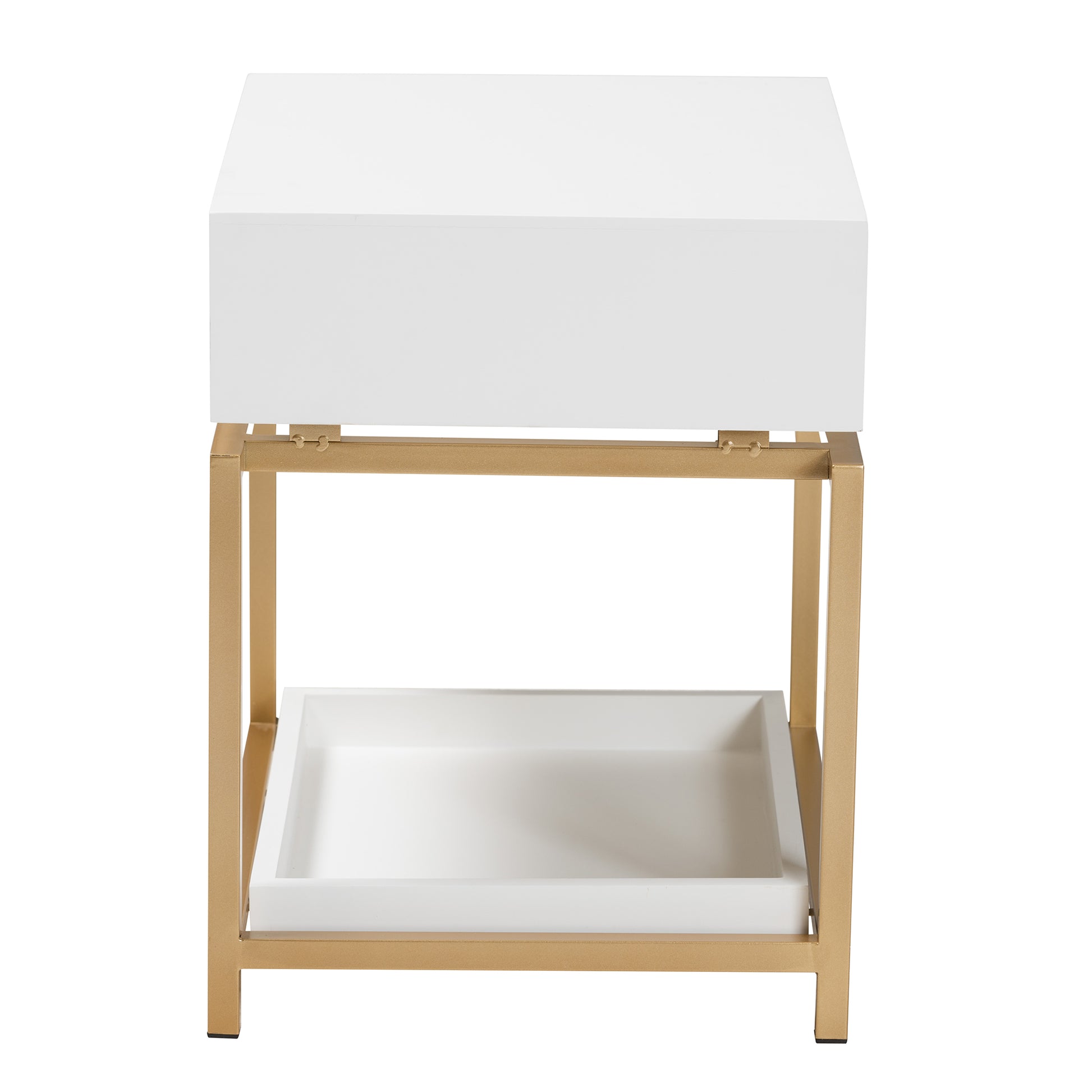 Baxton Studio Melosa Modern Glam and Luxe White Finished Wood and Gold Metal 1-Drawer End Table | Cabinets | Modishstore - 7