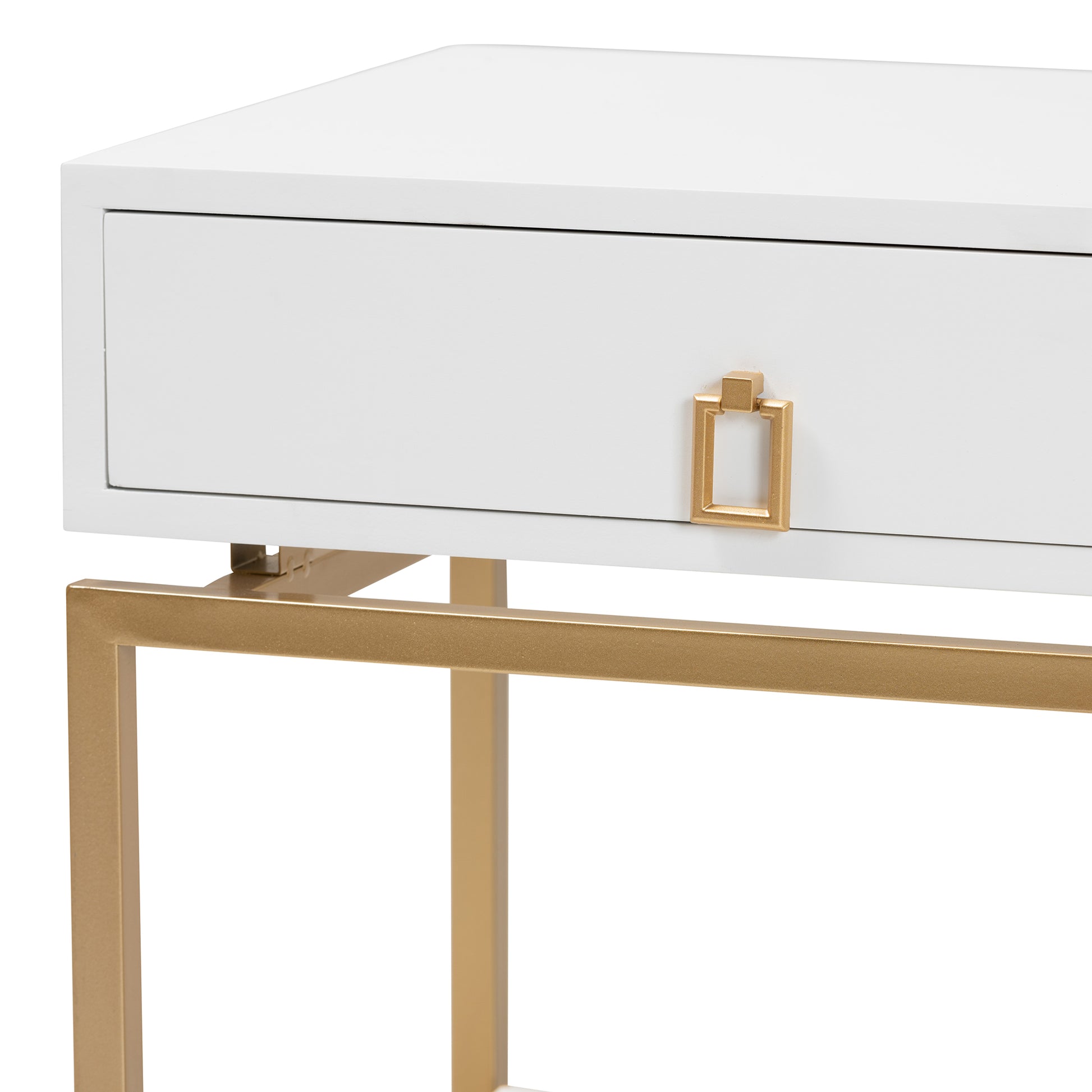 Baxton Studio Melosa Modern Glam and Luxe White Finished Wood and Gold Metal 1-Drawer End Table | Cabinets | Modishstore - 8