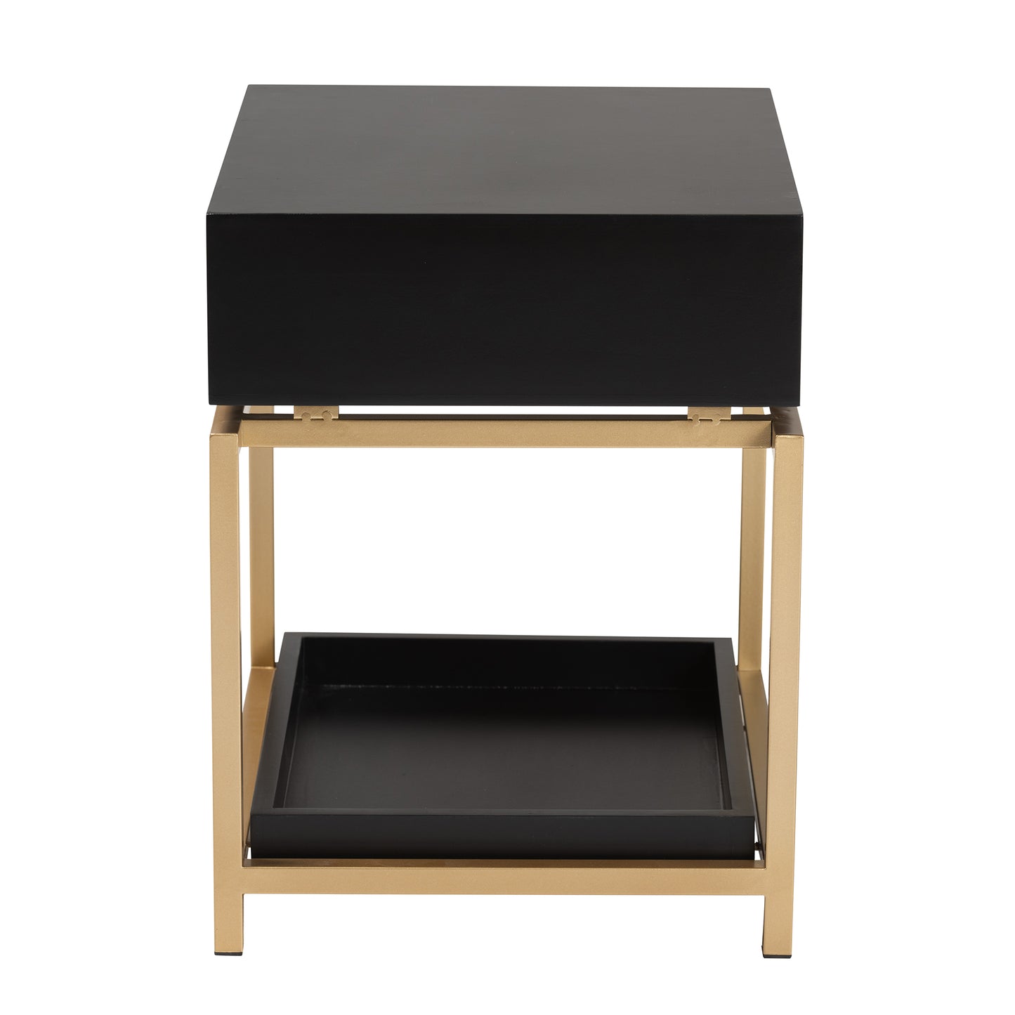 Baxton Studio Melosa Modern Glam and Luxe Black Finished Wood and Gold Metal 1-Drawer End Table | Cabinets | Modishstore - 7