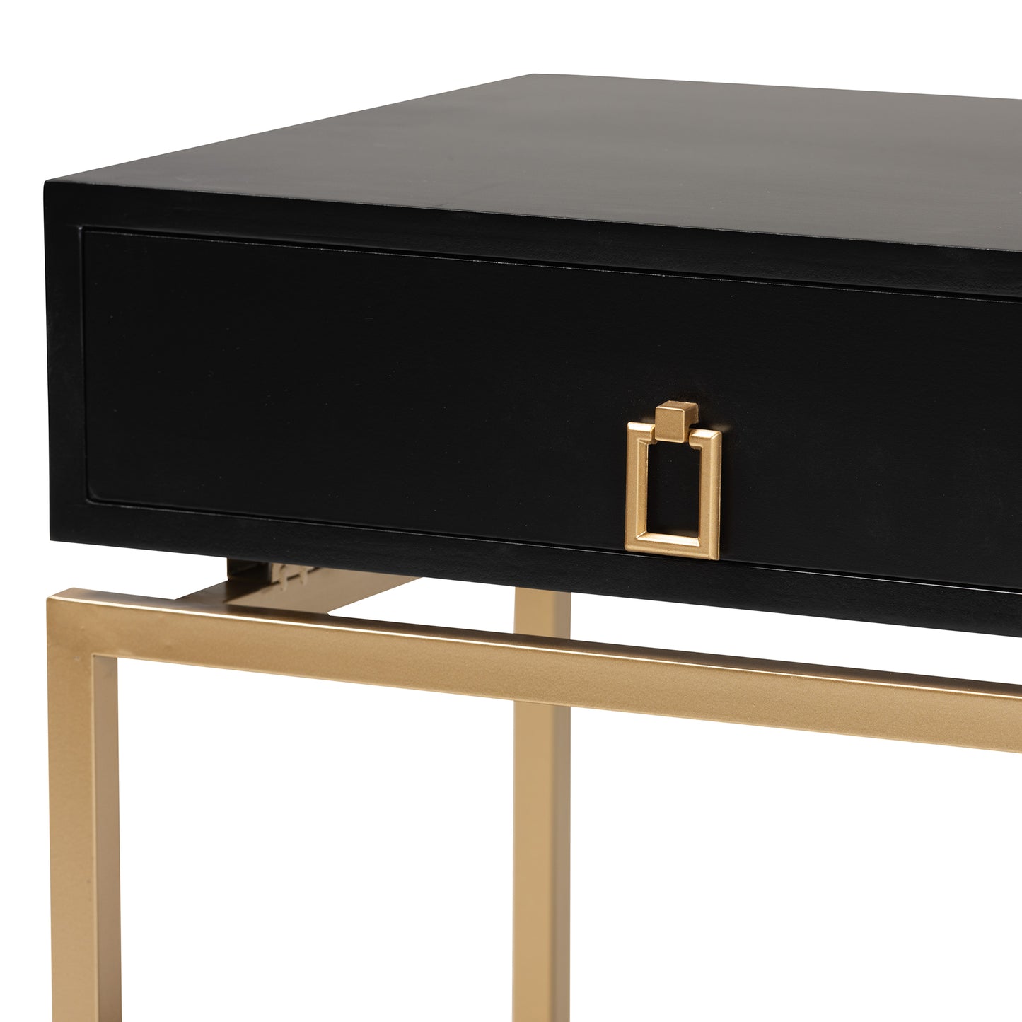 Baxton Studio Melosa Modern Glam and Luxe Black Finished Wood and Gold Metal 1-Drawer End Table | Cabinets | Modishstore - 8