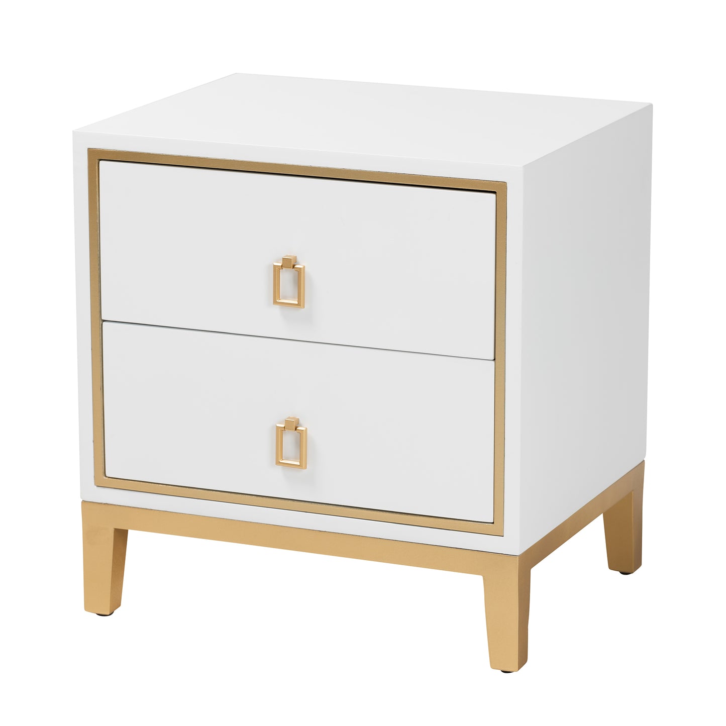 Baxton Studio Donald Modern Glam and Luxe White Finished Wood and Gold Metal 2-Drawer End Table | End Tables | Modishstore - 2