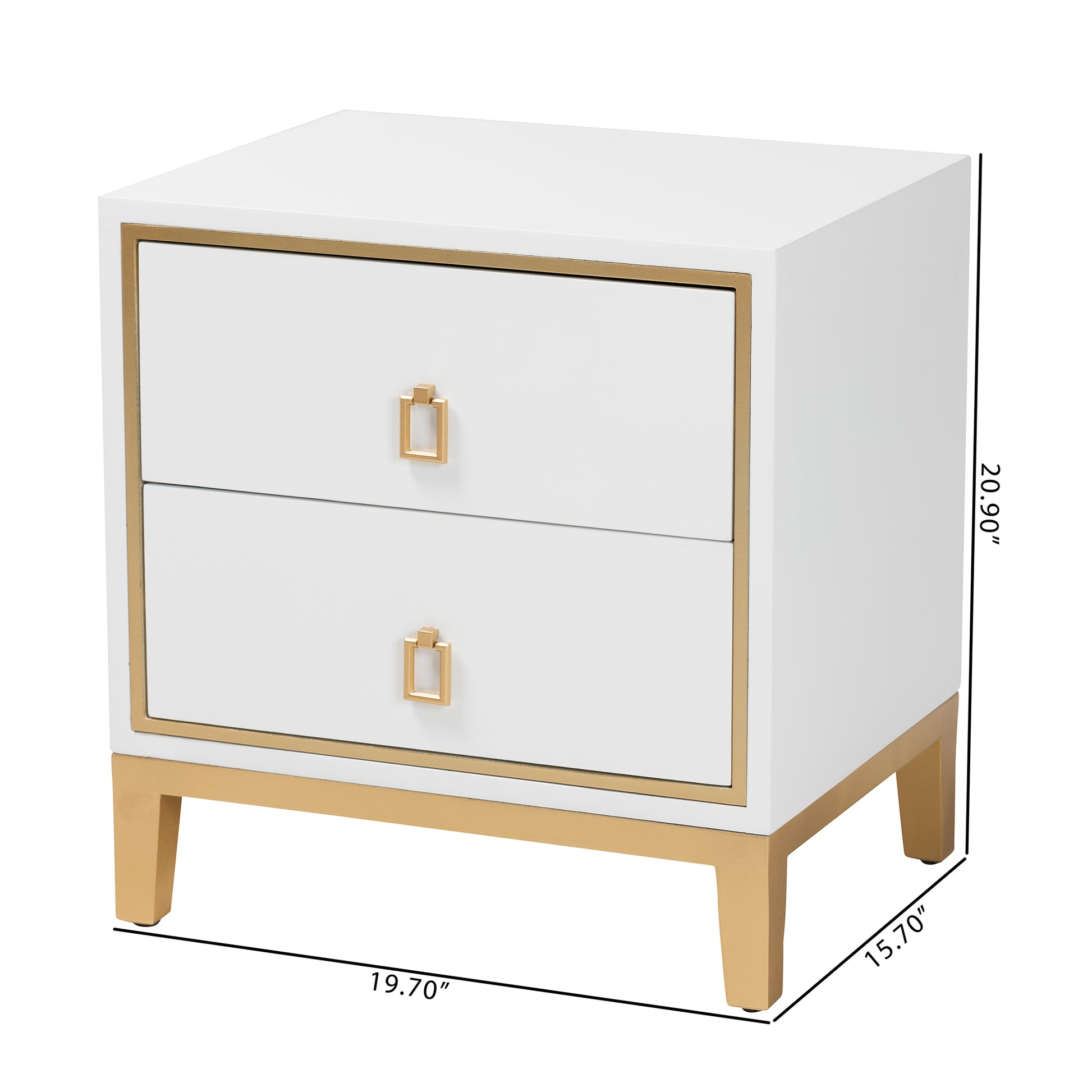 Baxton Studio Donald Modern Glam and Luxe White Finished Wood and Gold Metal 2-Drawer End Table | End Tables | Modishstore - 10