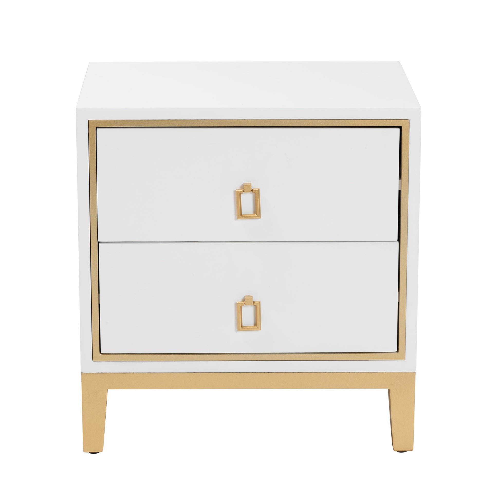 Baxton Studio Donald Modern Glam and Luxe White Finished Wood and Gold Metal 2-Drawer End Table | End Tables | Modishstore - 4