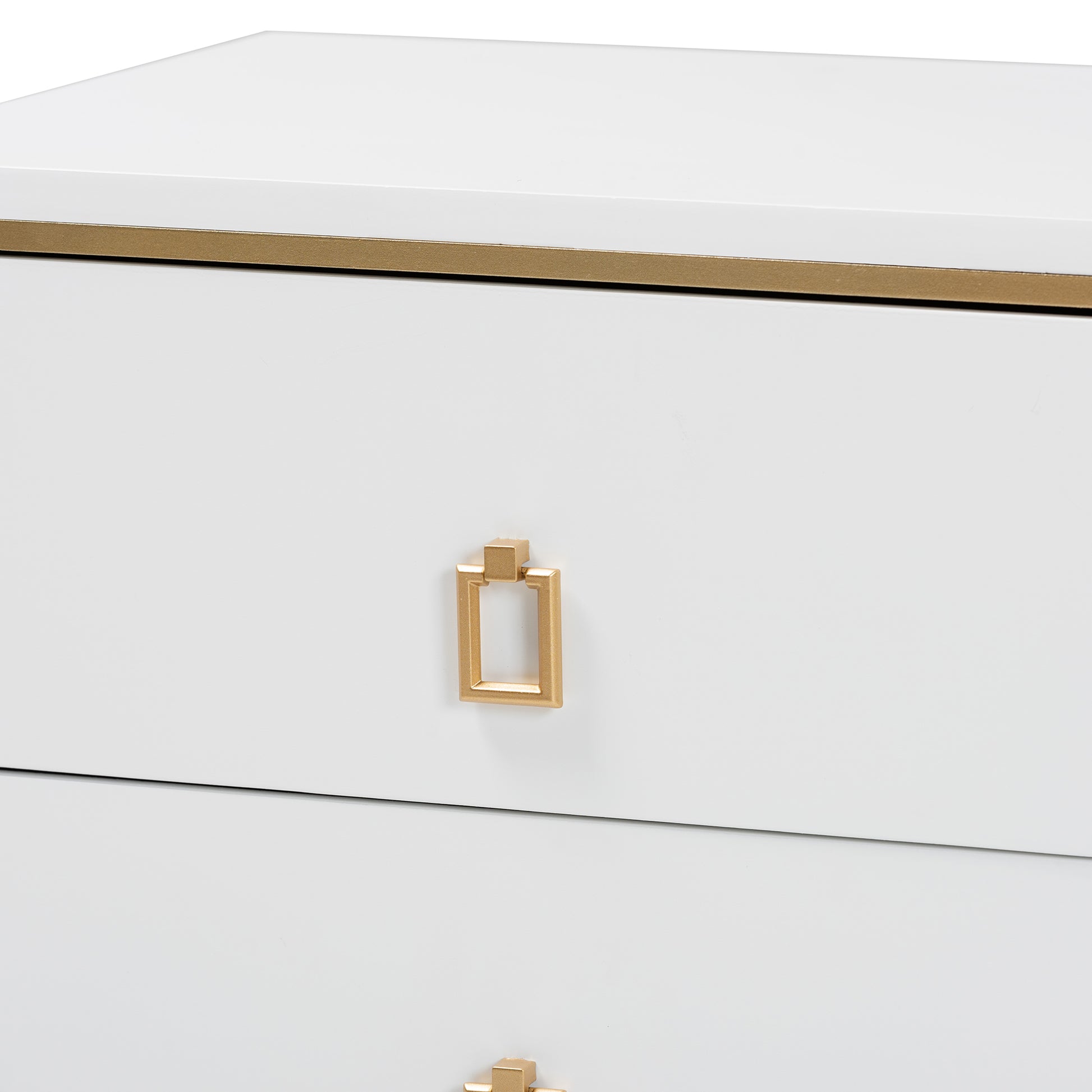 Baxton Studio Donald Modern Glam and Luxe White Finished Wood and Gold Metal 2-Drawer End Table | End Tables | Modishstore - 6