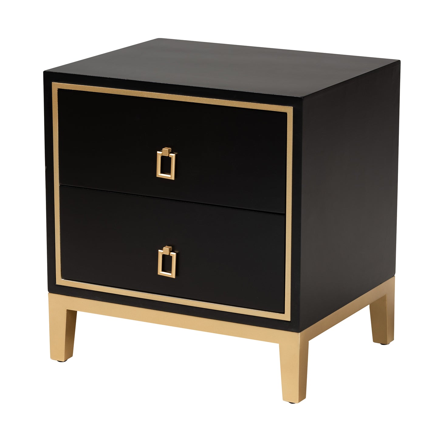 Baxton Studio Donald Modern Glam and Luxe Black Finished Wood and Gold Metal 2-Drawer End Table | End Tables | Modishstore - 2