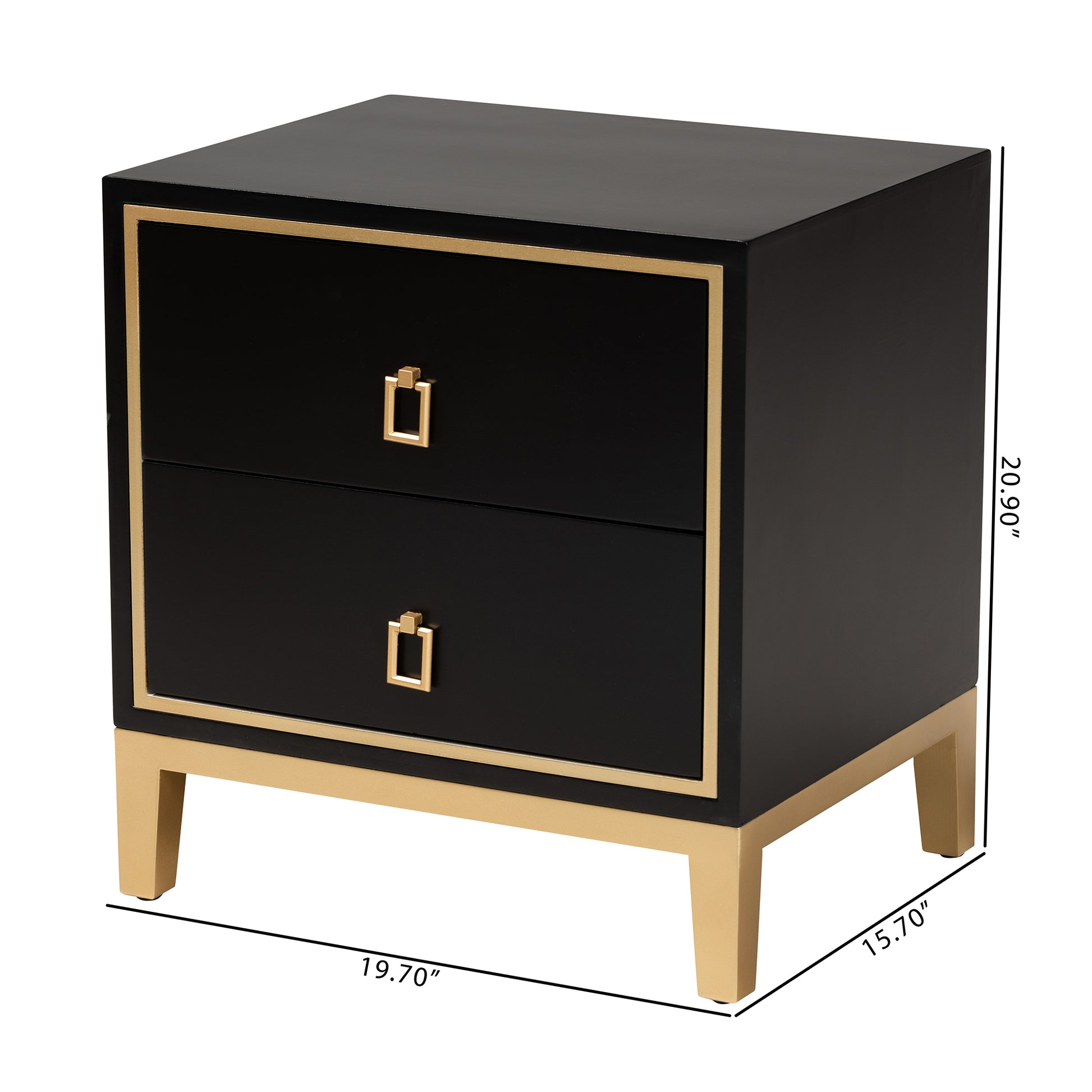 Baxton Studio Donald Modern Glam and Luxe Black Finished Wood and Gold Metal 2-Drawer End Table | End Tables | Modishstore - 10