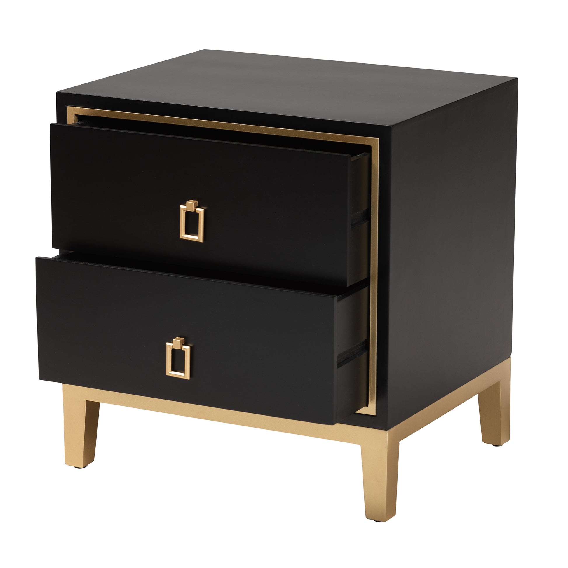 Baxton Studio Donald Modern Glam and Luxe Black Finished Wood and Gold Metal 2-Drawer End Table | End Tables | Modishstore - 3