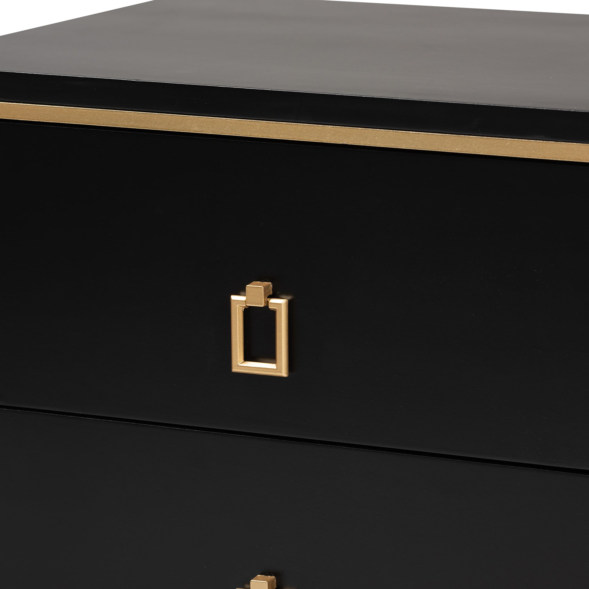 Baxton Studio Donald Modern Glam and Luxe Black Finished Wood and Gold Metal 2-Drawer End Table | End Tables | Modishstore - 6