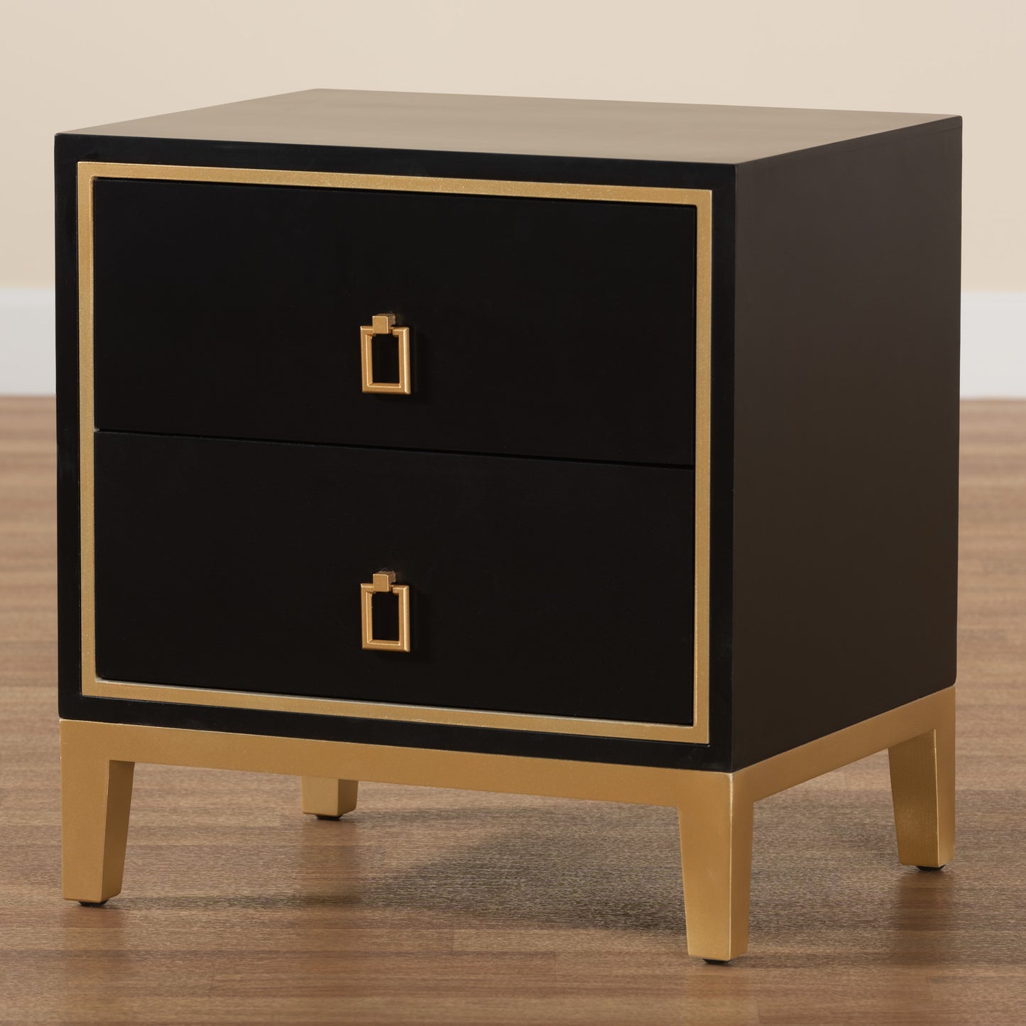 Baxton Studio Donald Modern Glam and Luxe Black Finished Wood and Gold Metal 2-Drawer End Table | End Tables | Modishstore - 9