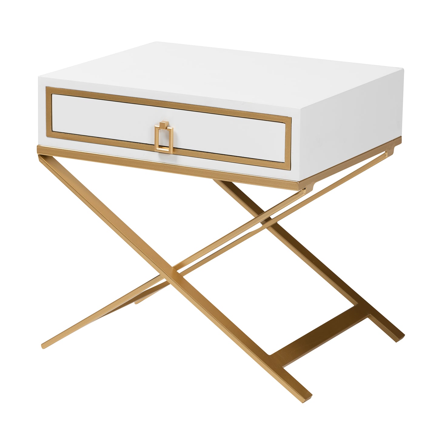 Baxton Studio Lilibet Modern Glam and Luxe White Finished Wood and Gold Metal 1-Drawer End Table | End Tables | Modishstore - 2