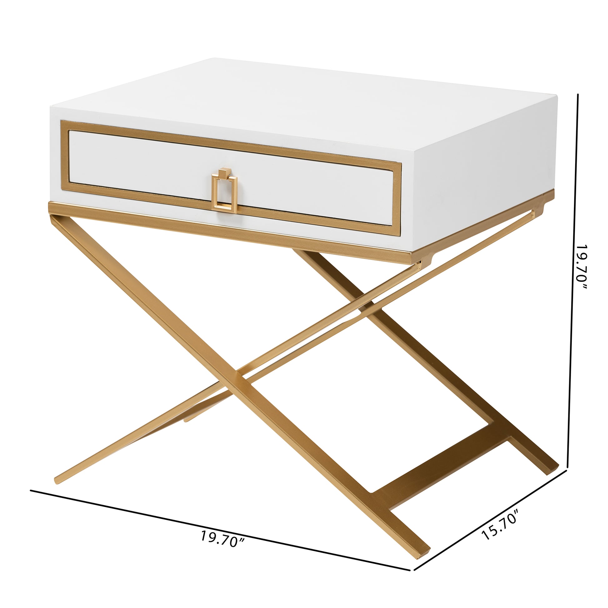 Baxton Studio Lilibet Modern Glam and Luxe White Finished Wood and Gold Metal 1-Drawer End Table | End Tables | Modishstore - 10