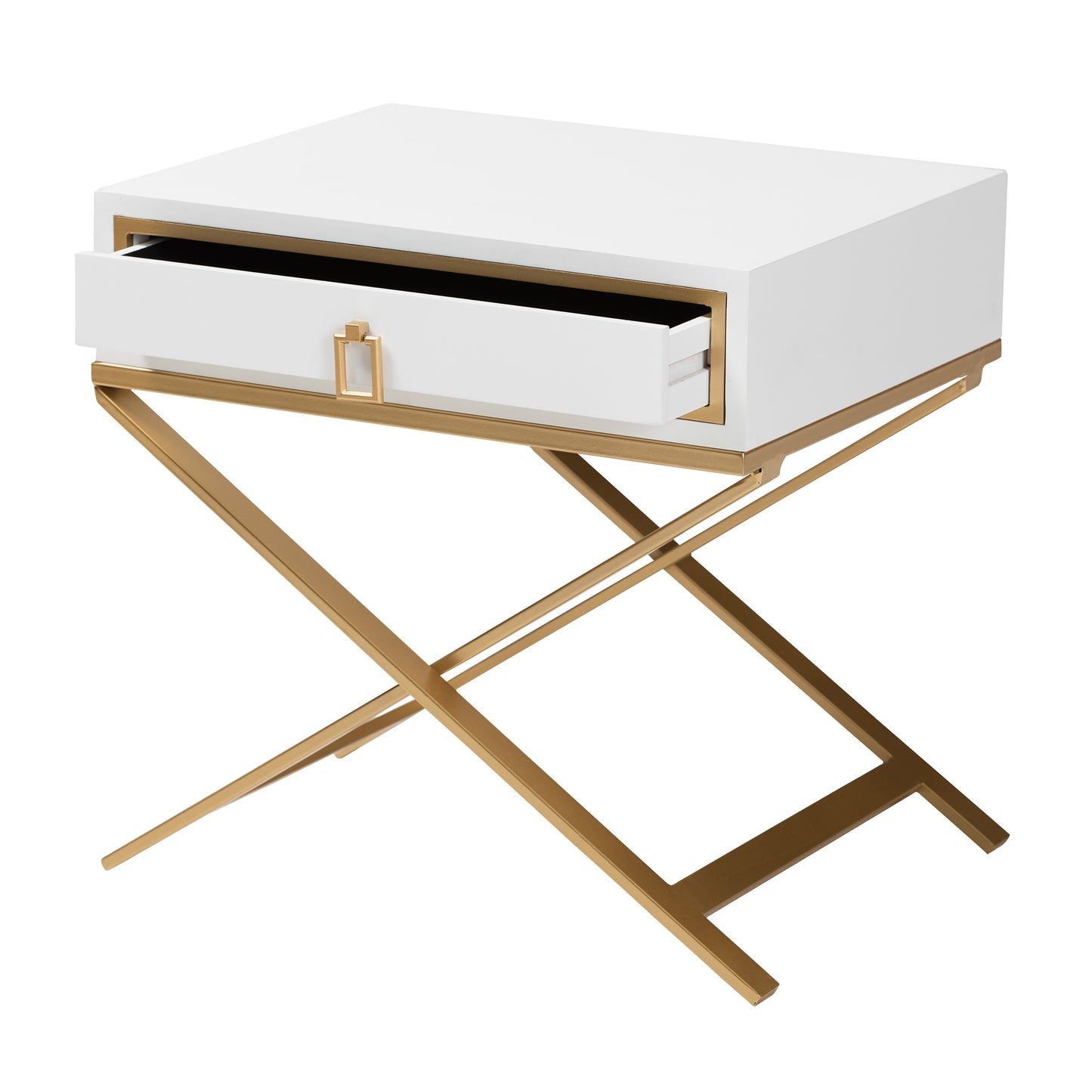 Baxton Studio Lilibet Modern Glam and Luxe White Finished Wood and Gold Metal 1-Drawer End Table | End Tables | Modishstore - 3