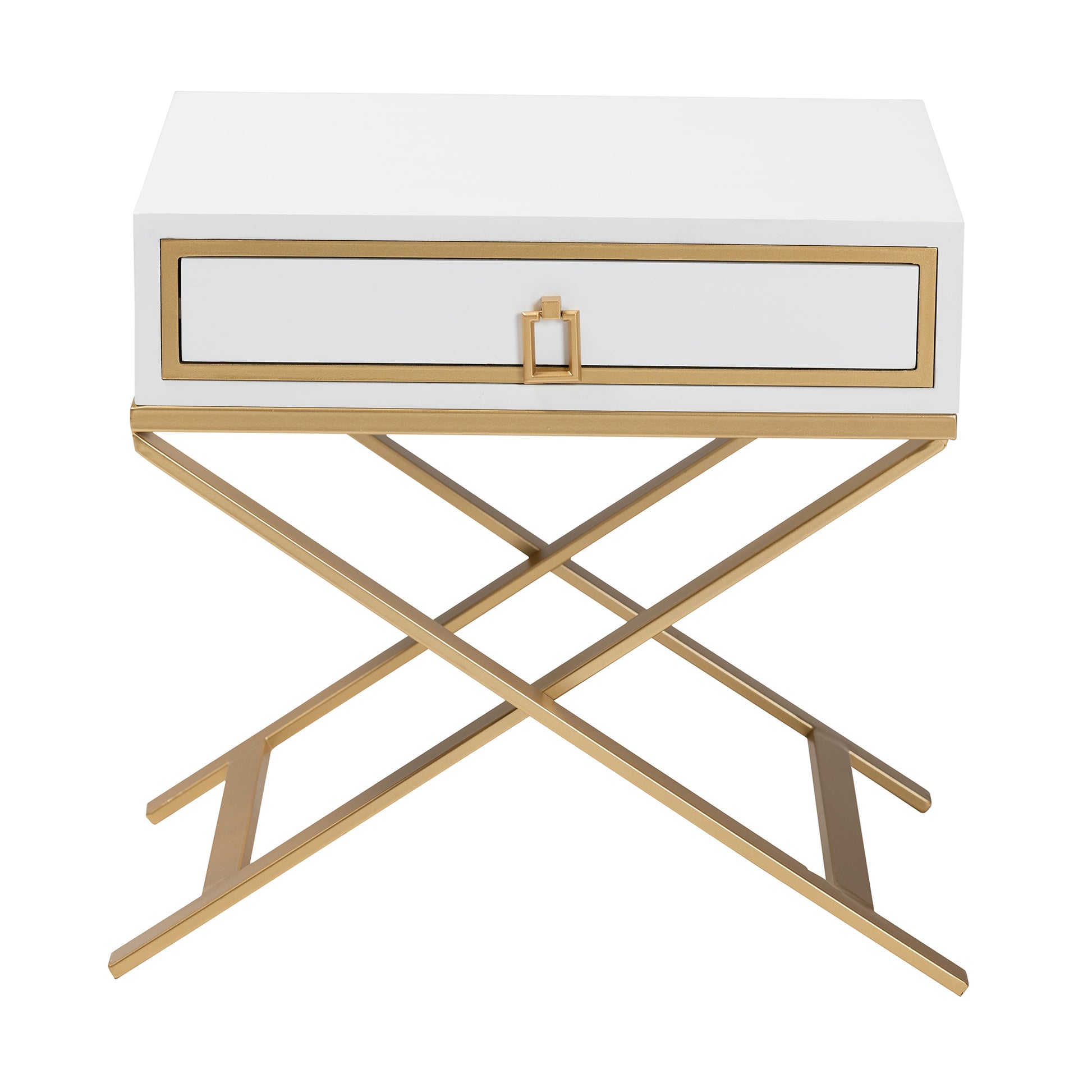 Baxton Studio Lilibet Modern Glam and Luxe White Finished Wood and Gold Metal 1-Drawer End Table | End Tables | Modishstore - 4