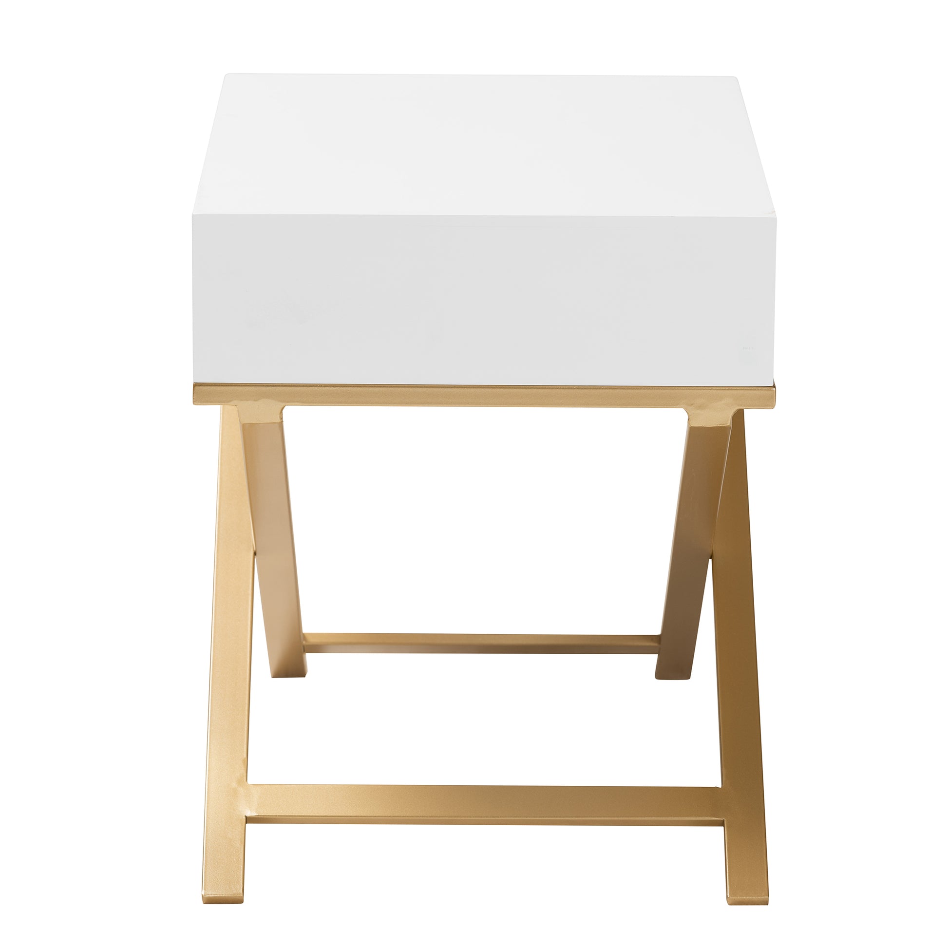 Baxton Studio Lilibet Modern Glam and Luxe White Finished Wood and Gold Metal 1-Drawer End Table | End Tables | Modishstore - 5