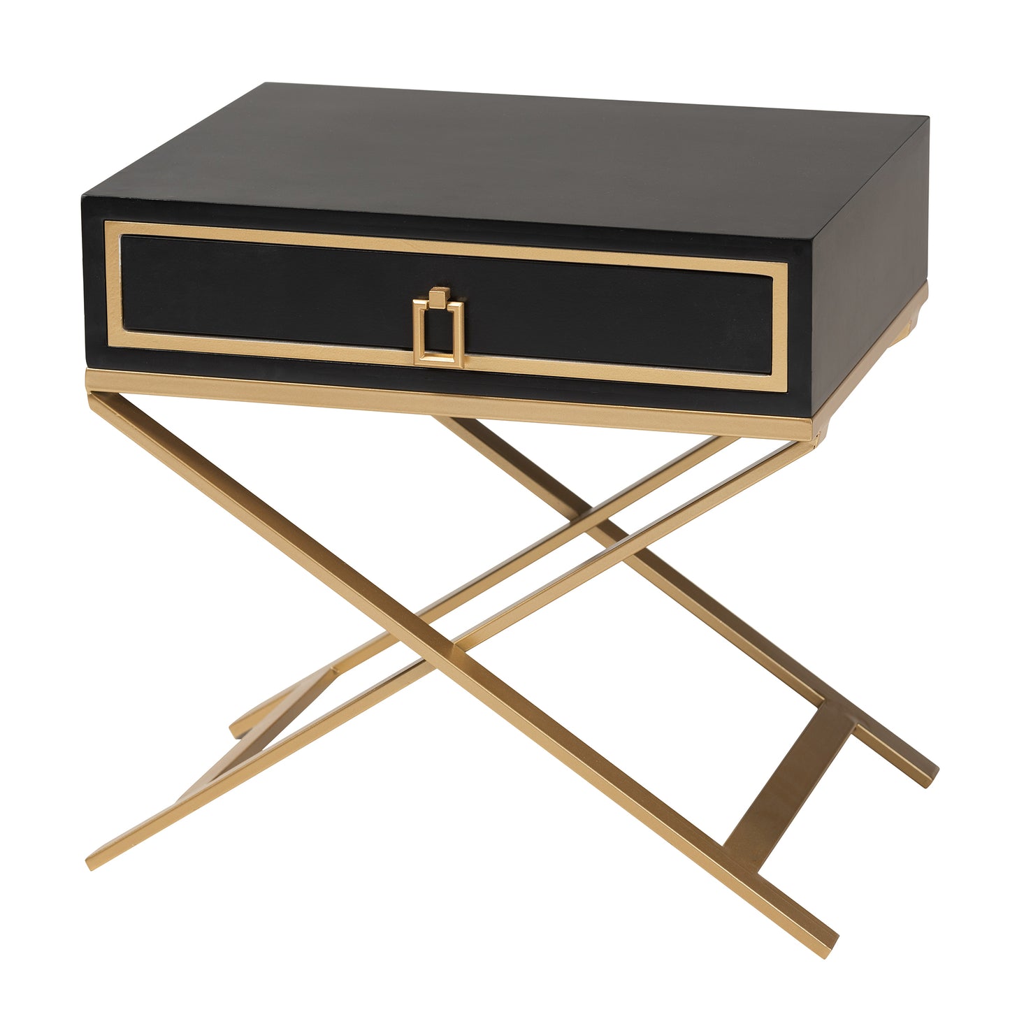 Baxton Studio Lilibet Modern Glam and Luxe Black Finished Wood and Gold Metal 1-Drawer End Table | End Tables | Modishstore - 2