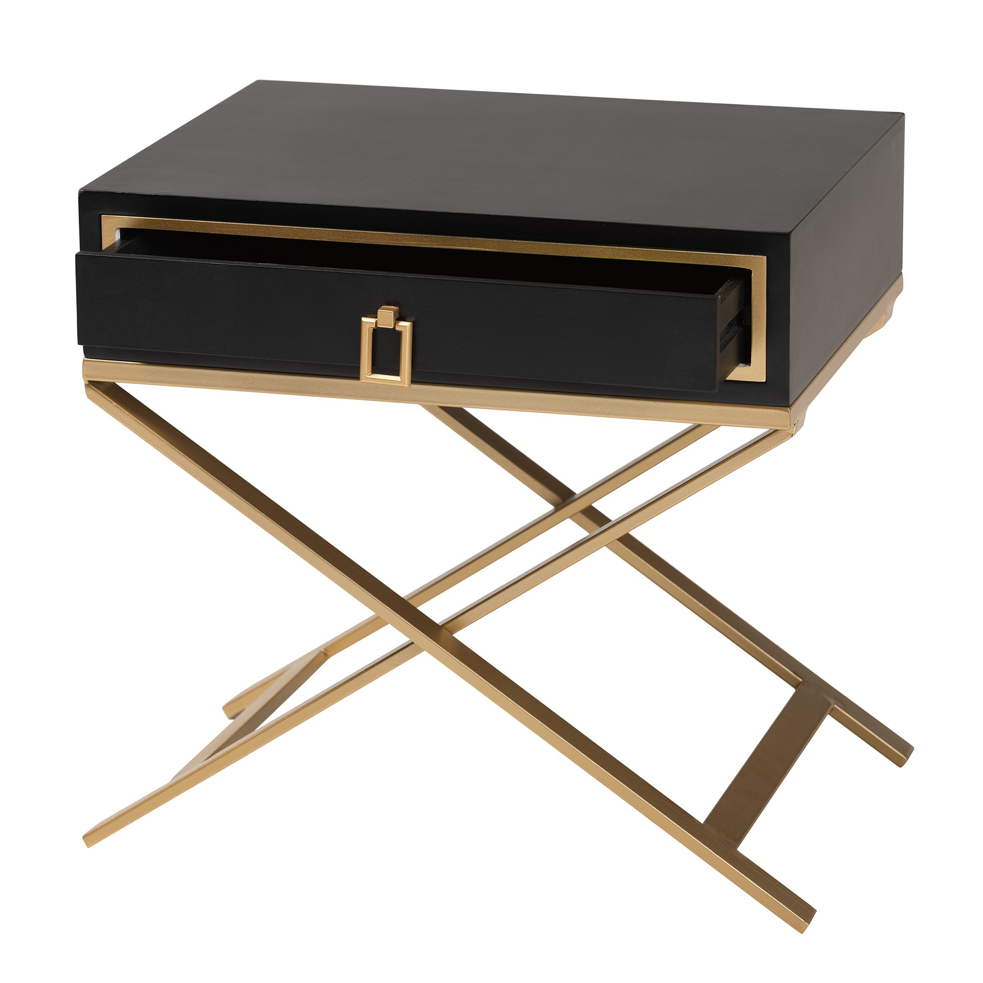 Baxton Studio Lilibet Modern Glam and Luxe Black Finished Wood and Gold Metal 1-Drawer End Table | End Tables | Modishstore - 3