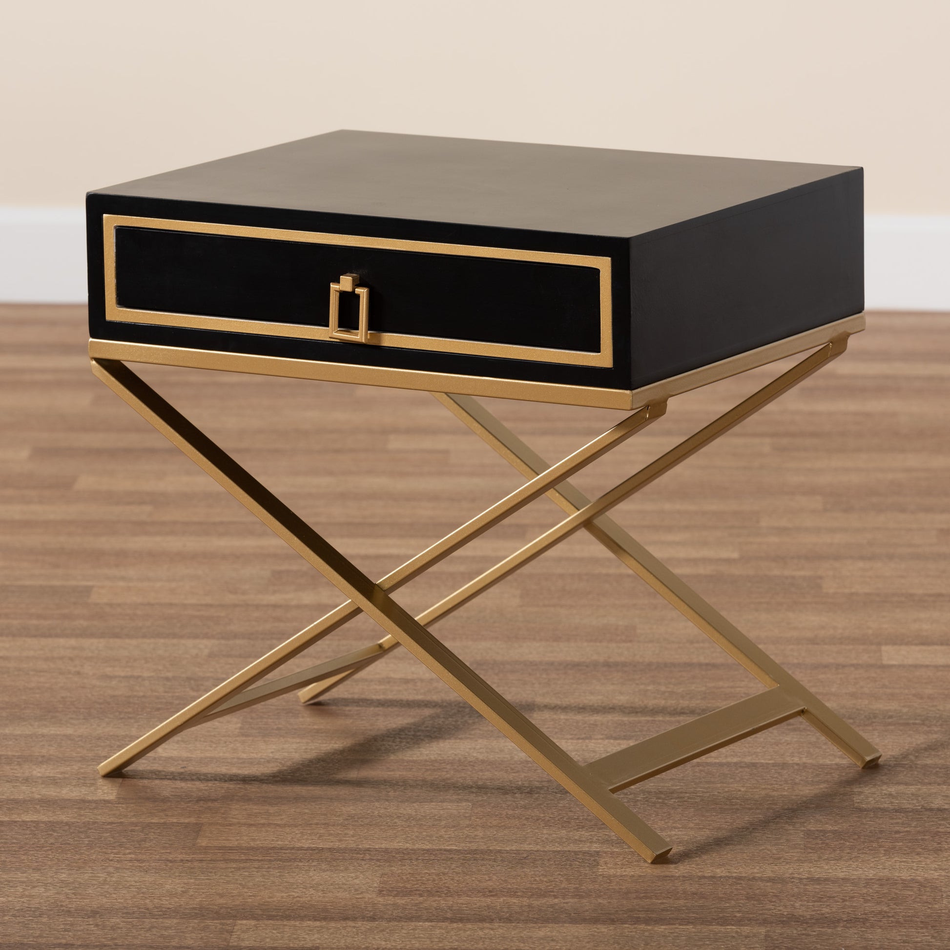 Baxton Studio Lilibet Modern Glam and Luxe Black Finished Wood and Gold Metal 1-Drawer End Table | End Tables | Modishstore - 9