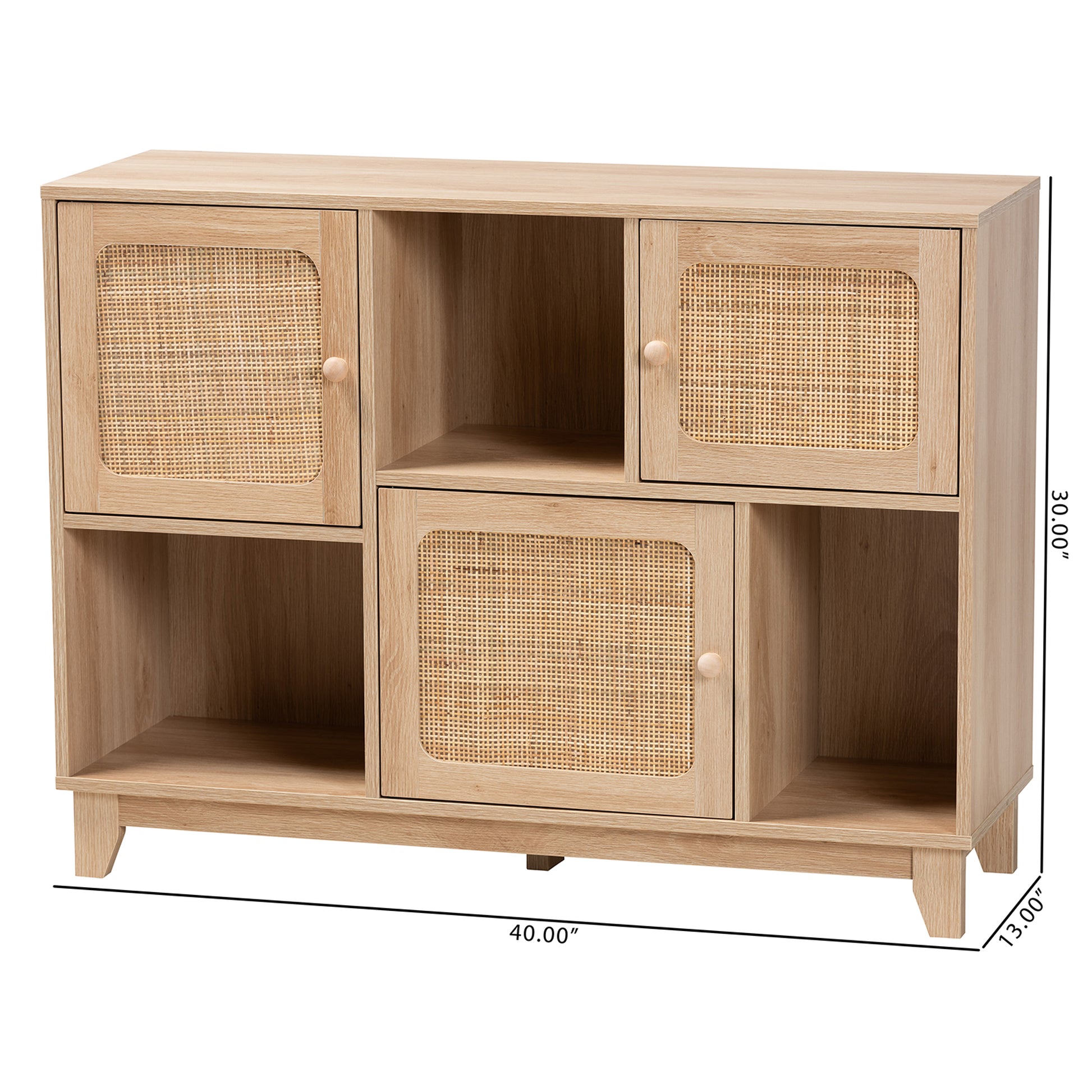 Baxton Studio Elsbeth Mid-Century Modern Light Brown Finished Wood and Natural Rattan 3-Door Sideboard | Sideboards | Modishstore - 10