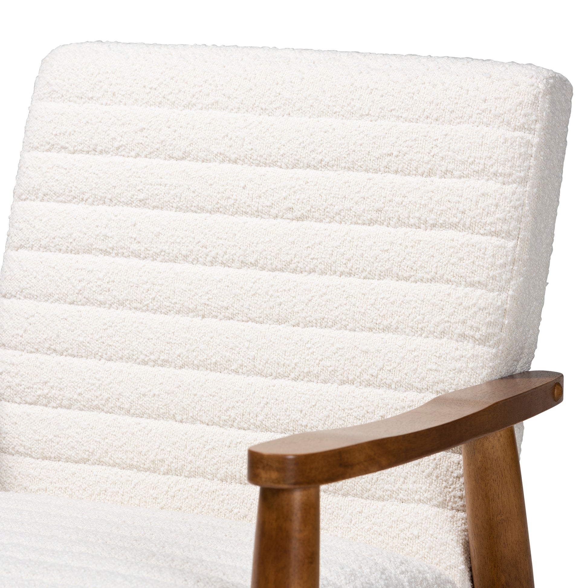 Baxton Studio Stratton Mid-Century Modern Cream Boucle Fabric and Walnut Brown Finished Wood Armchair | Accent Chairs | Modishstore - 6