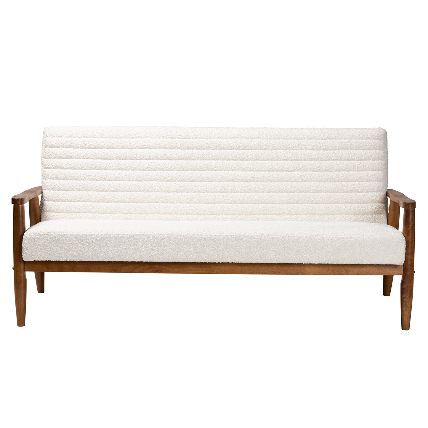 Baxton Studio Stratton Mid-Century Modern Cream Boucle Fabric and Walnut Brown Finished Wood Sofa | Sofas | Modishstore - 3