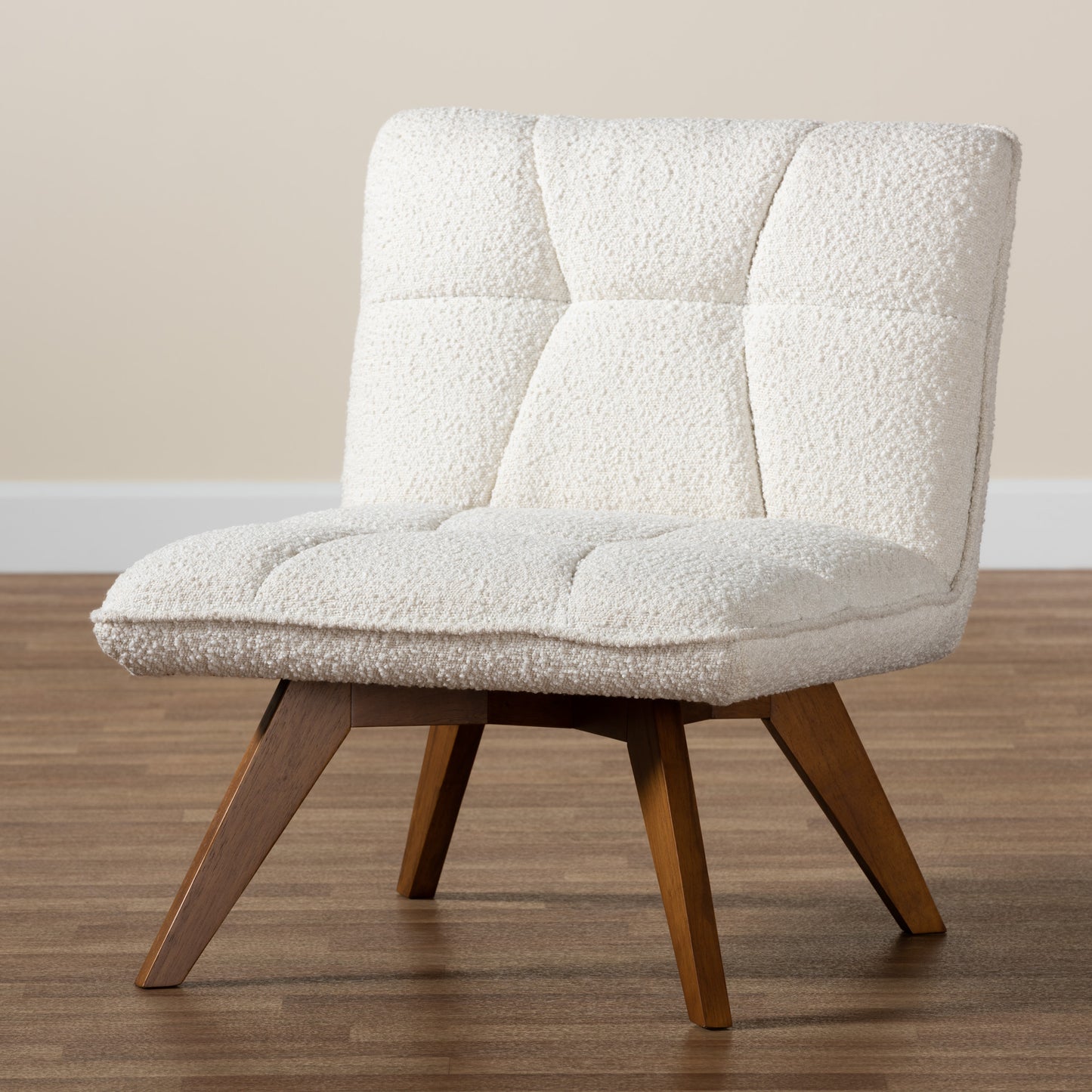 Baxton Studio Darielle Japandi Cream Boucle Fabric and Walnut Brown Finished Rubberwood Accent Chair | Accent Chairs | Modishstore - 9